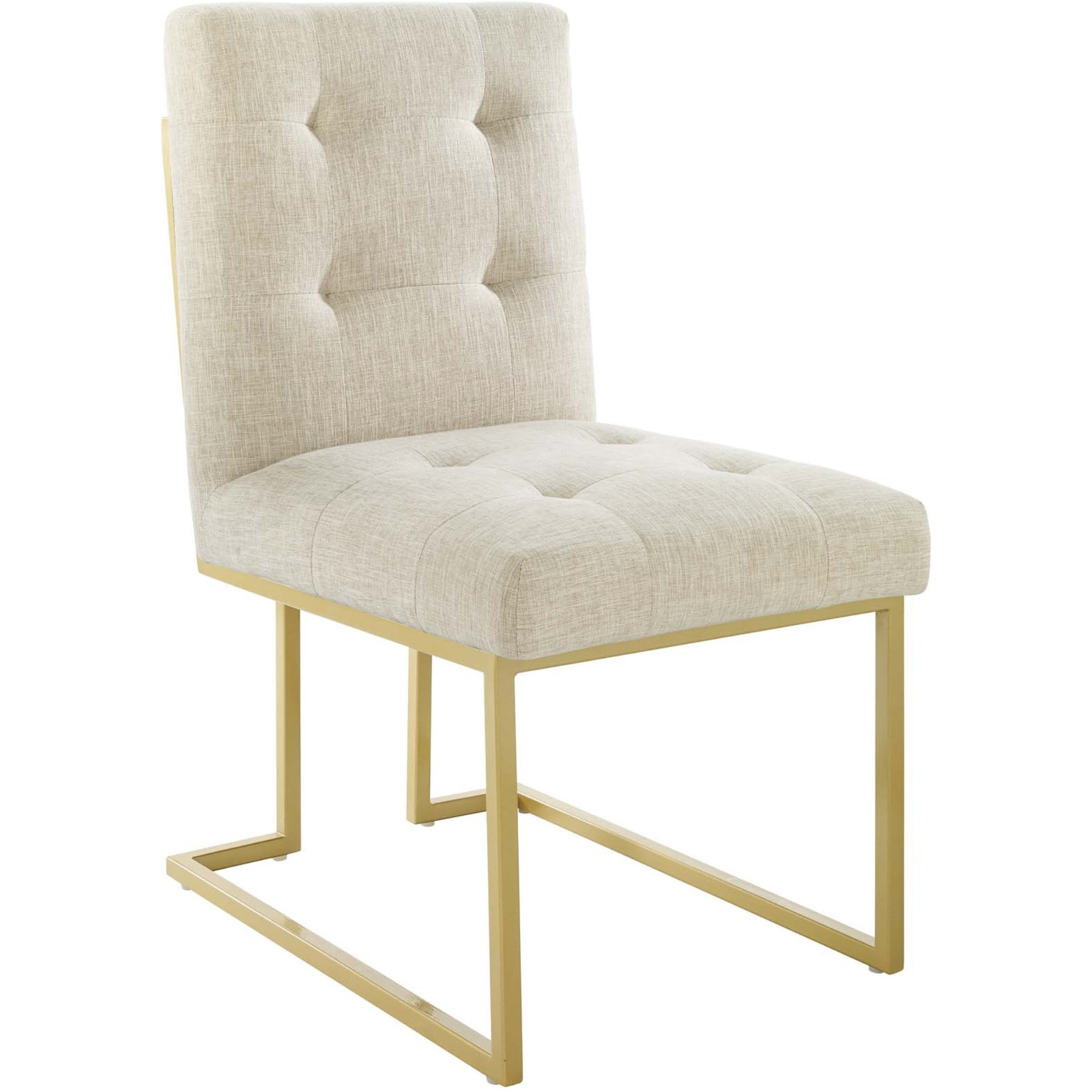 Privy Gold Stainless Steel Upholstered Fabric Dining Accent Chair Set of 2 Gold Beige