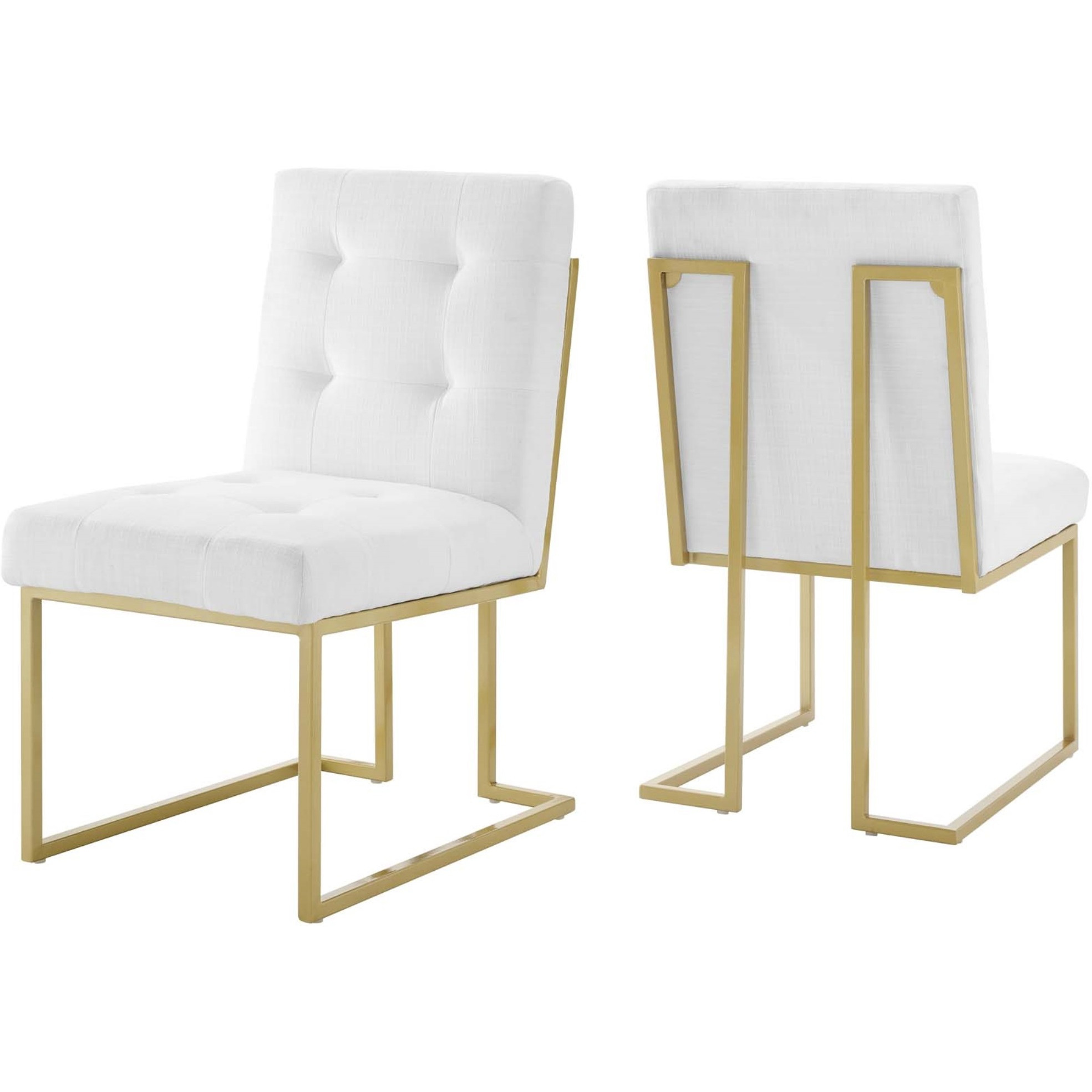 Privy Gold Stainless Steel Upholstered Fabric Dining Accent Chair Set of 2 Gold White