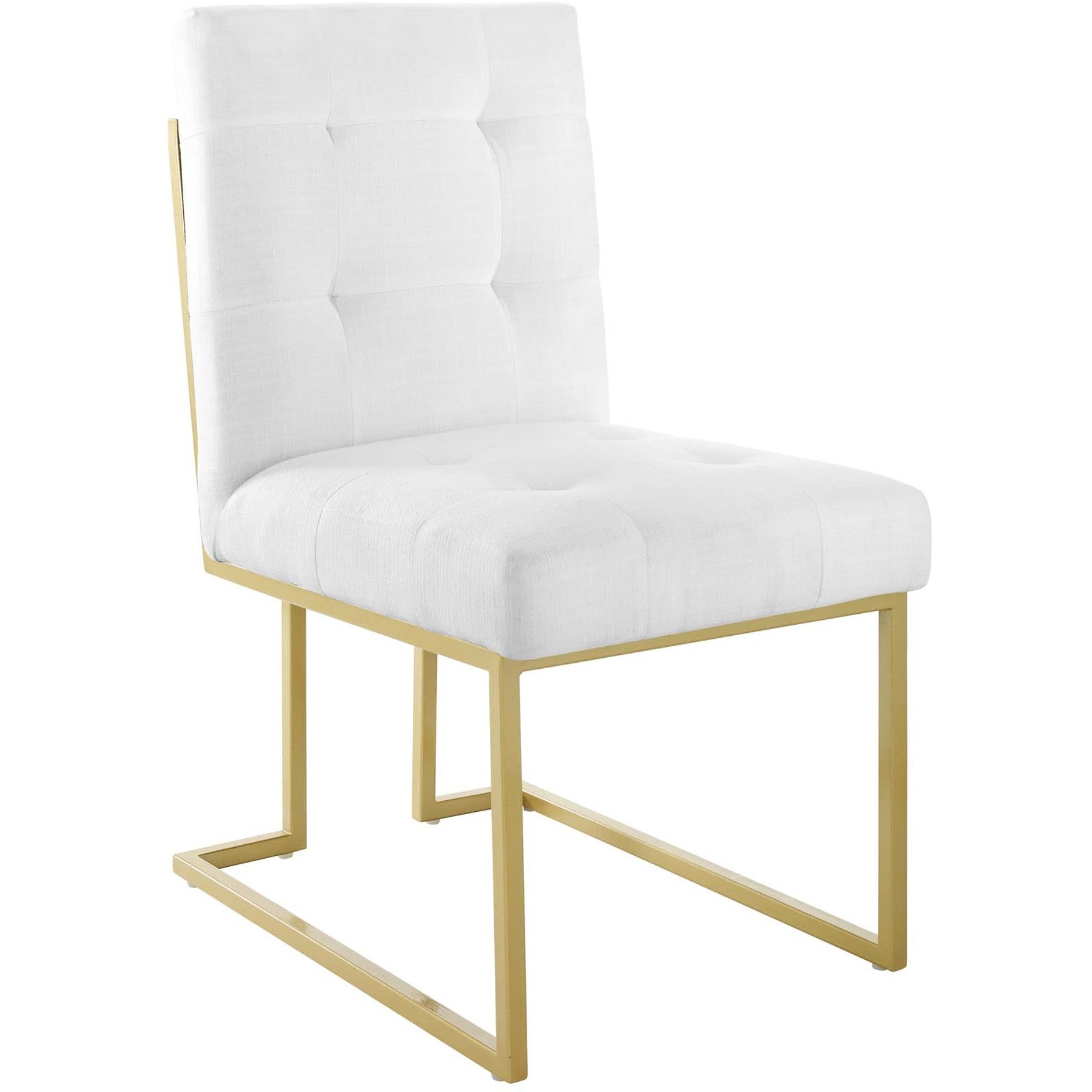 Privy Gold Stainless Steel Upholstered Fabric Dining Accent Chair Set of 2 Gold White