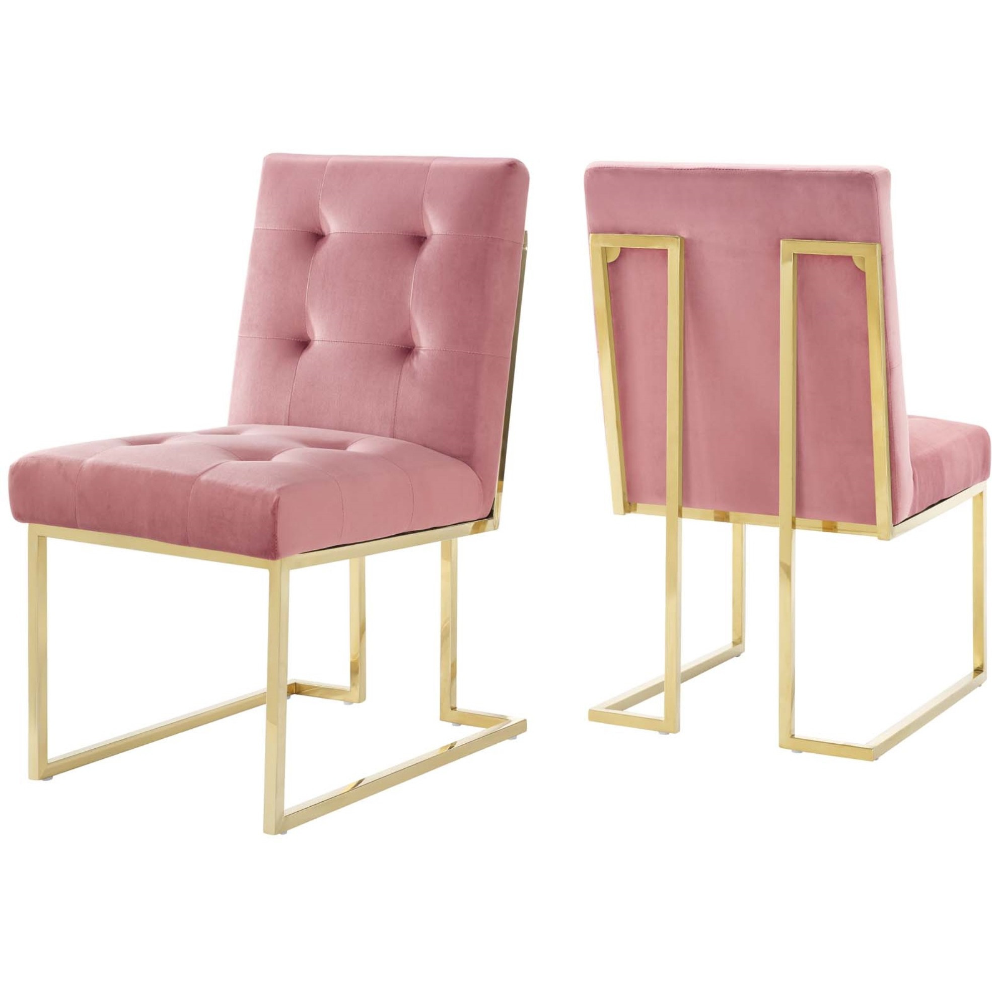 Privy Gold Stainless Steel Performance Velvet Dining Chair Set of 2 Gold Dusty Rose