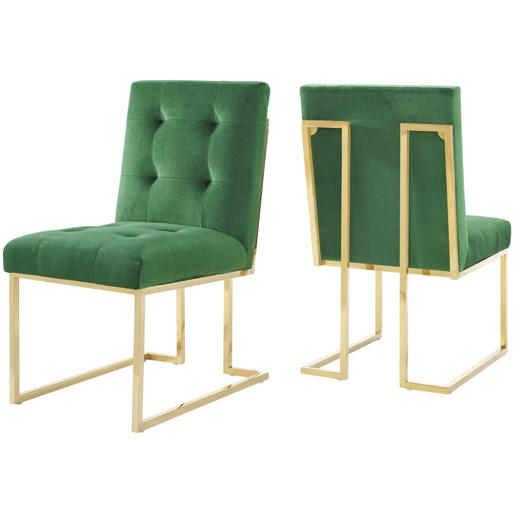 Privy Gold Stainless Steel Performance Velvet Dining Chair Set of 2 Gold Emerald