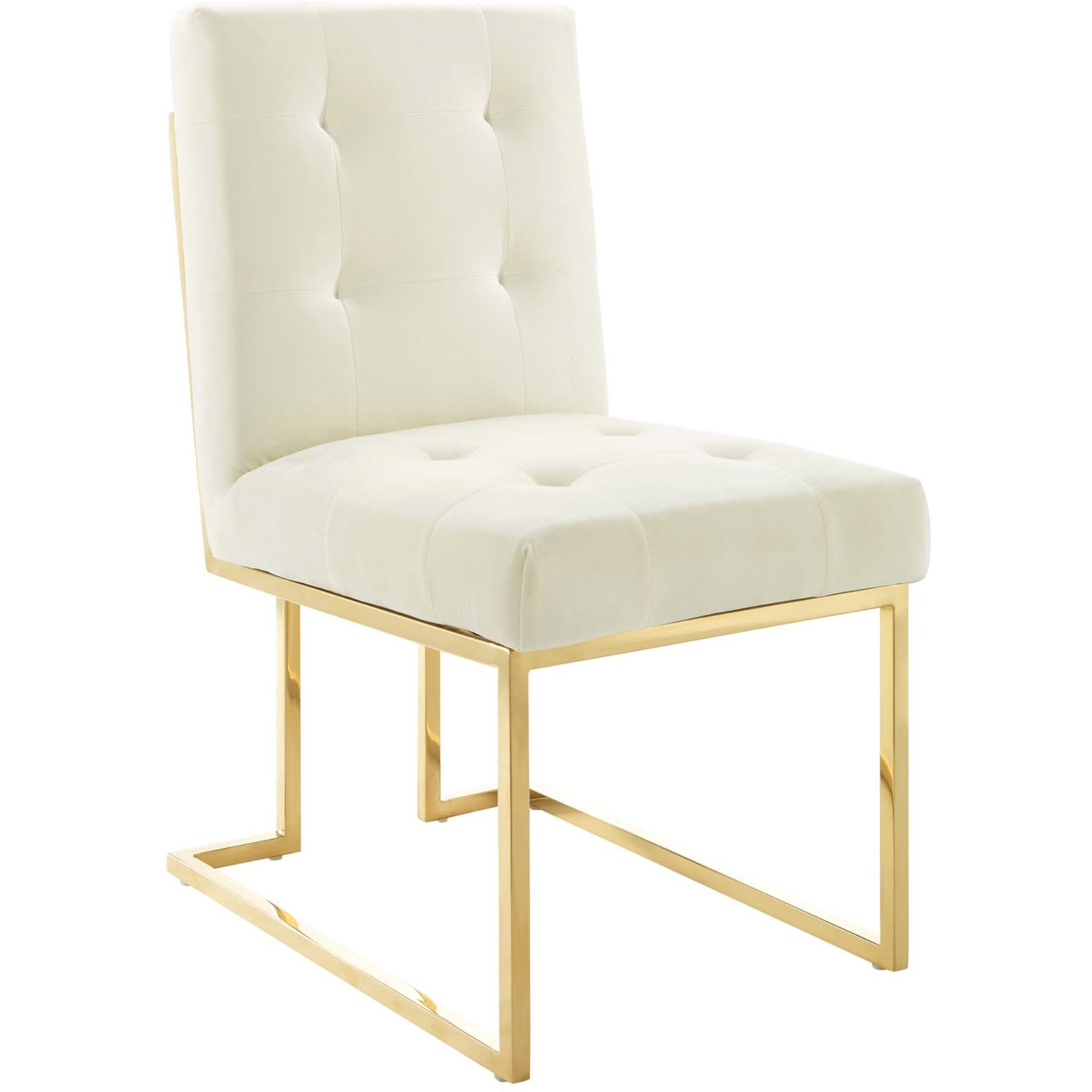 Privy Gold Stainless Steel Performance Velvet Dining Chair Set of 2 Gold Ivory