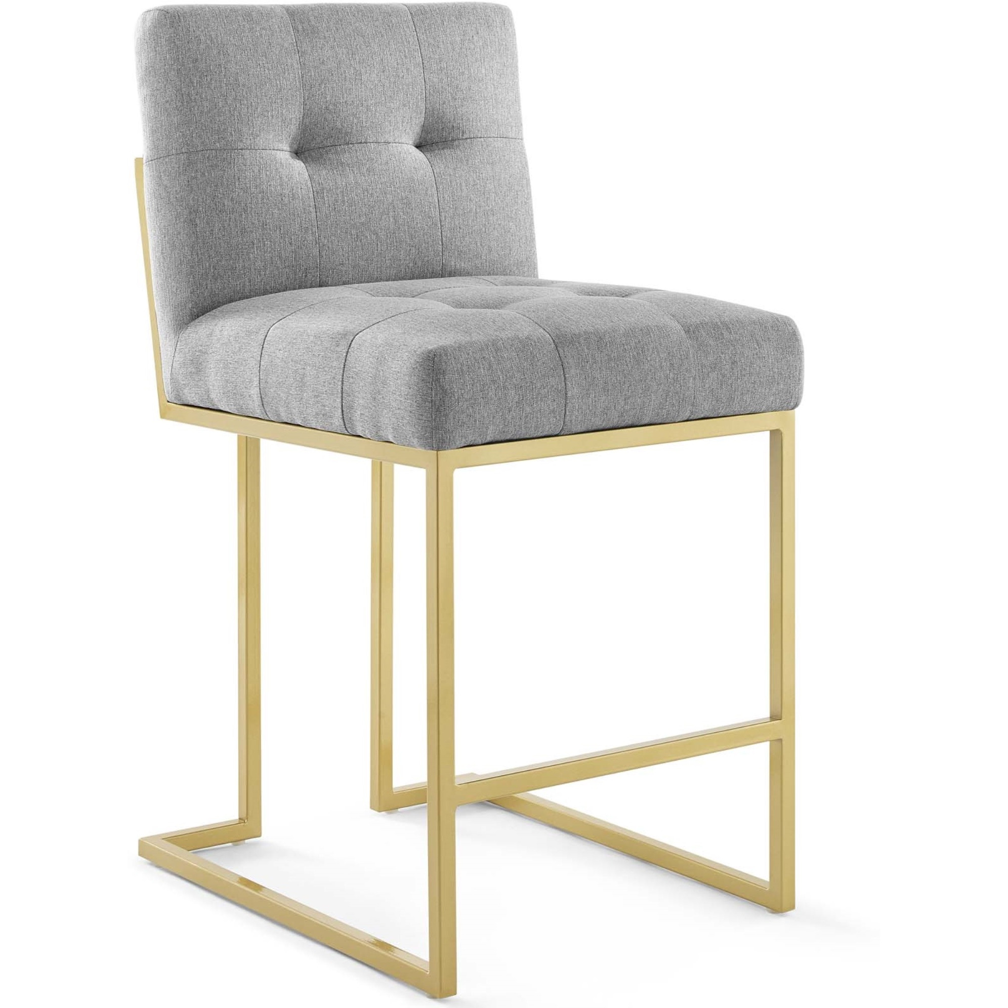 Privy Gold Stainless Steel Upholstered Fabric Counter Stool Set of 2 Gold Light Gray
