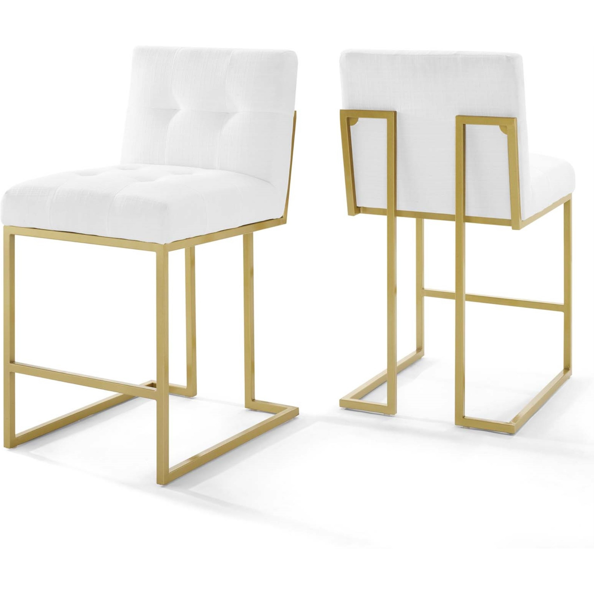 Privy Gold Stainless Steel Upholstered Fabric Counter Stool Set of 2 Gold White