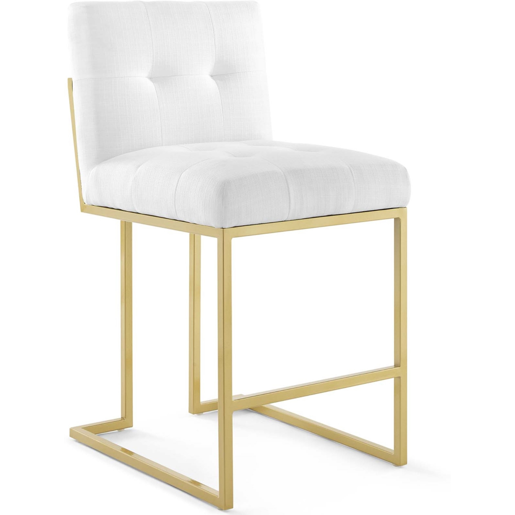 Privy Gold Stainless Steel Upholstered Fabric Counter Stool Set of 2 Gold White