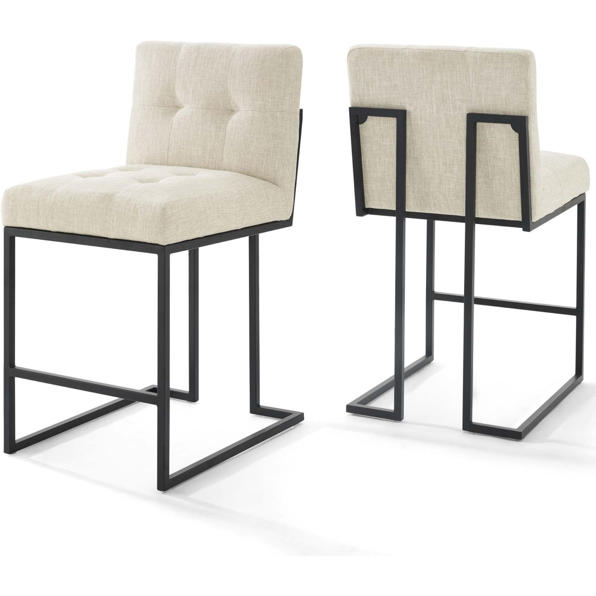 Privy Black Stainless Steel Upholstered Fabric Counter Stool Set of 2 Black Beige