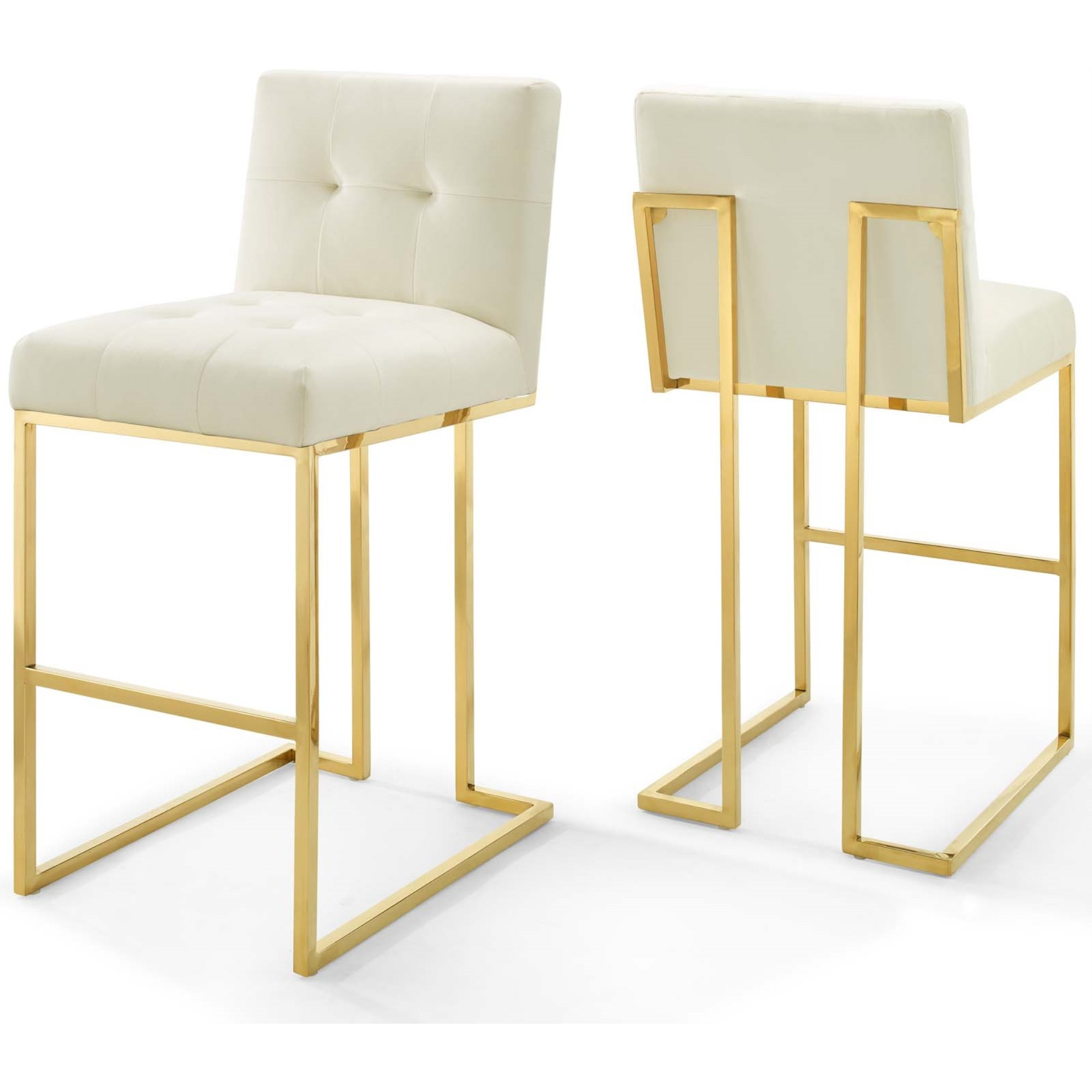 Privy Gold Stainless Steel Performance Velvet Bar Stool Set of 2 Gold Ivory