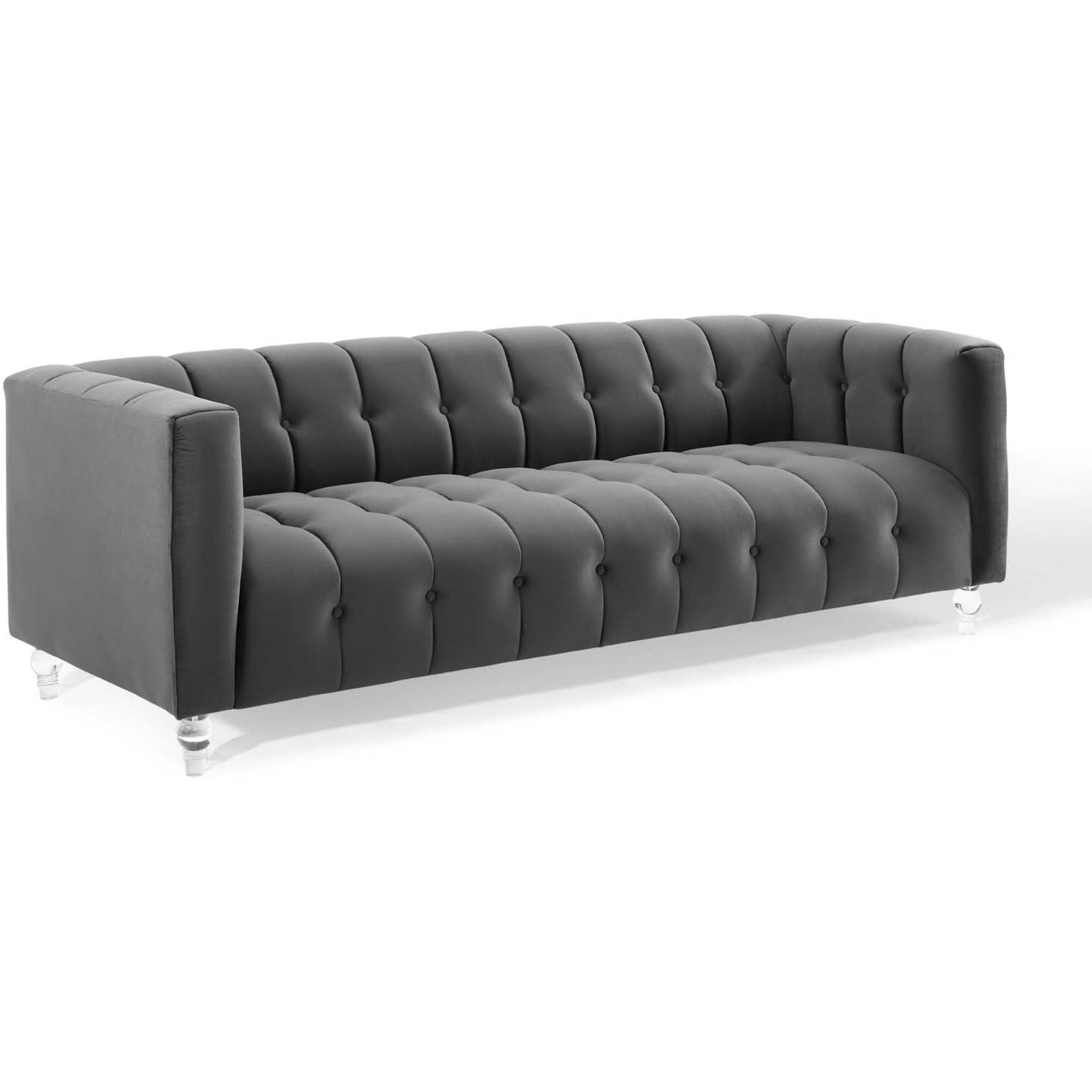 Mesmer Channel Tufted Button Performance Velvet Sofa Charcoal