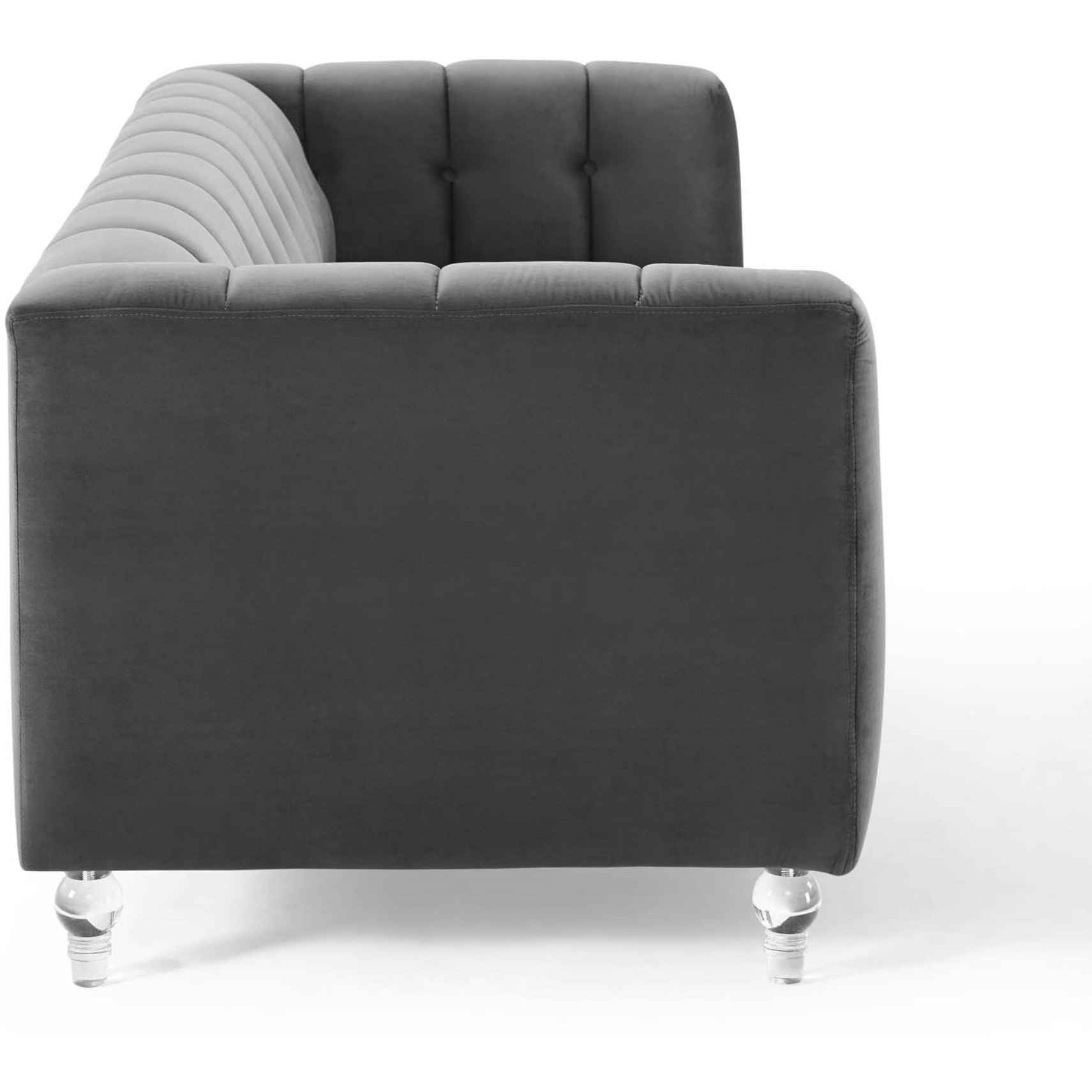 Mesmer Channel Tufted Button Performance Velvet Sofa Charcoal