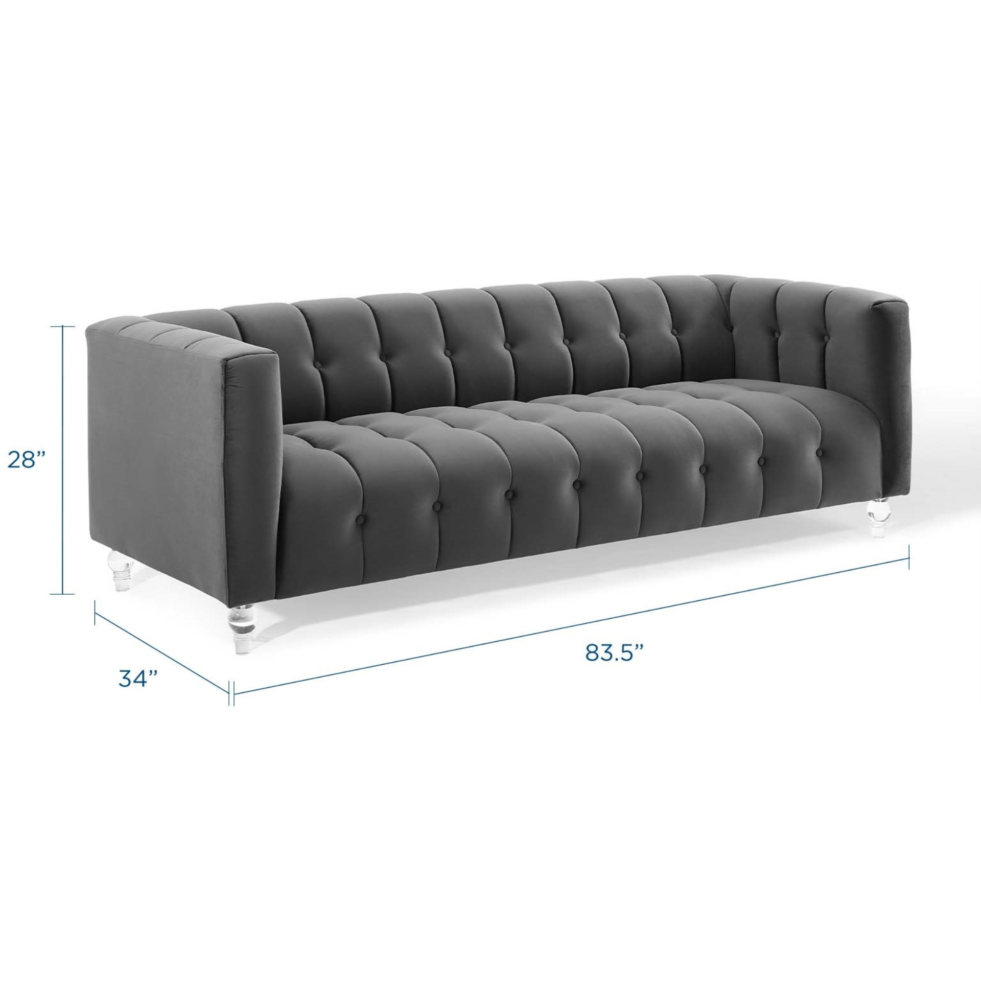 Mesmer Channel Tufted Button Performance Velvet Sofa Charcoal