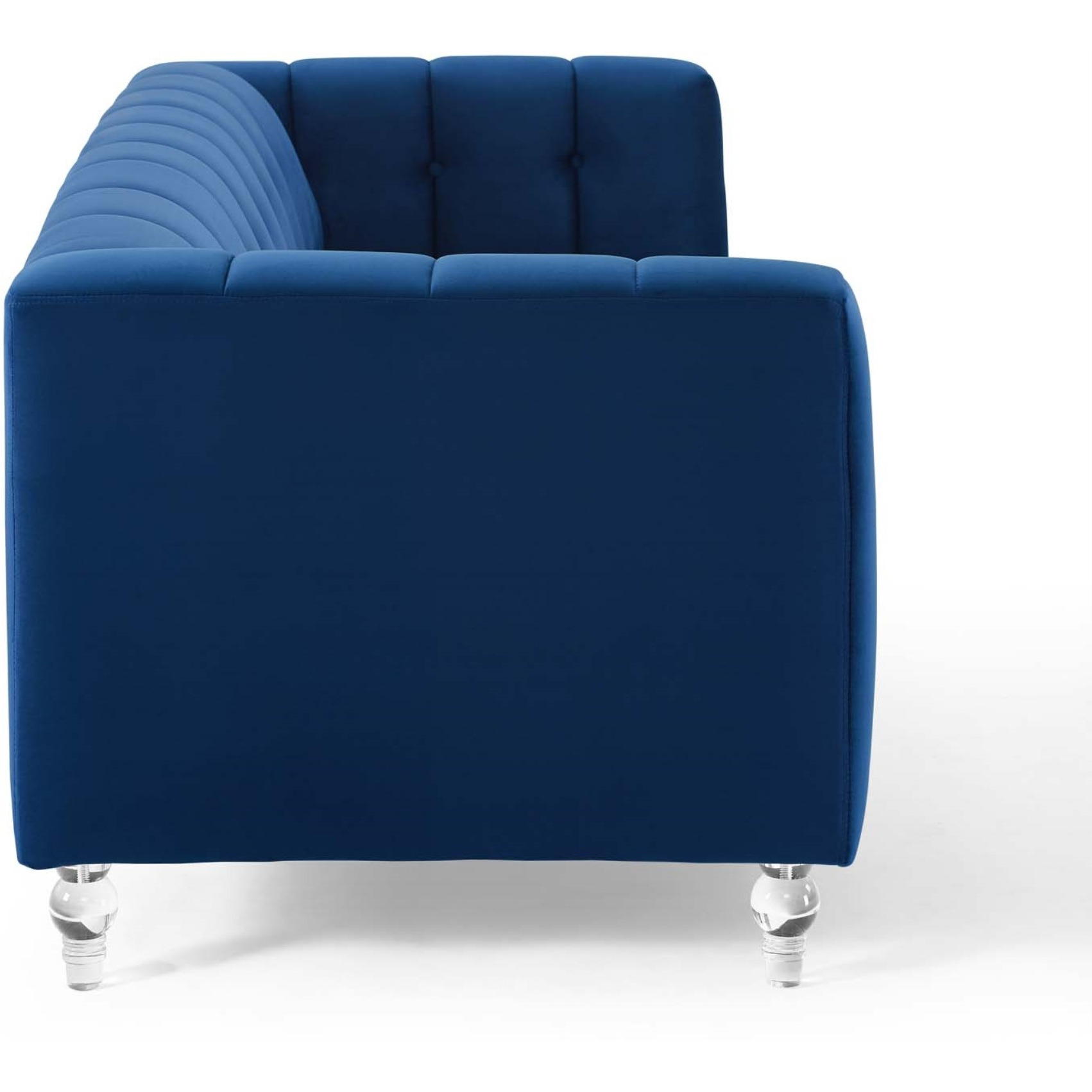 Mesmer Channel Tufted Button Performance Velvet Sofa Navy