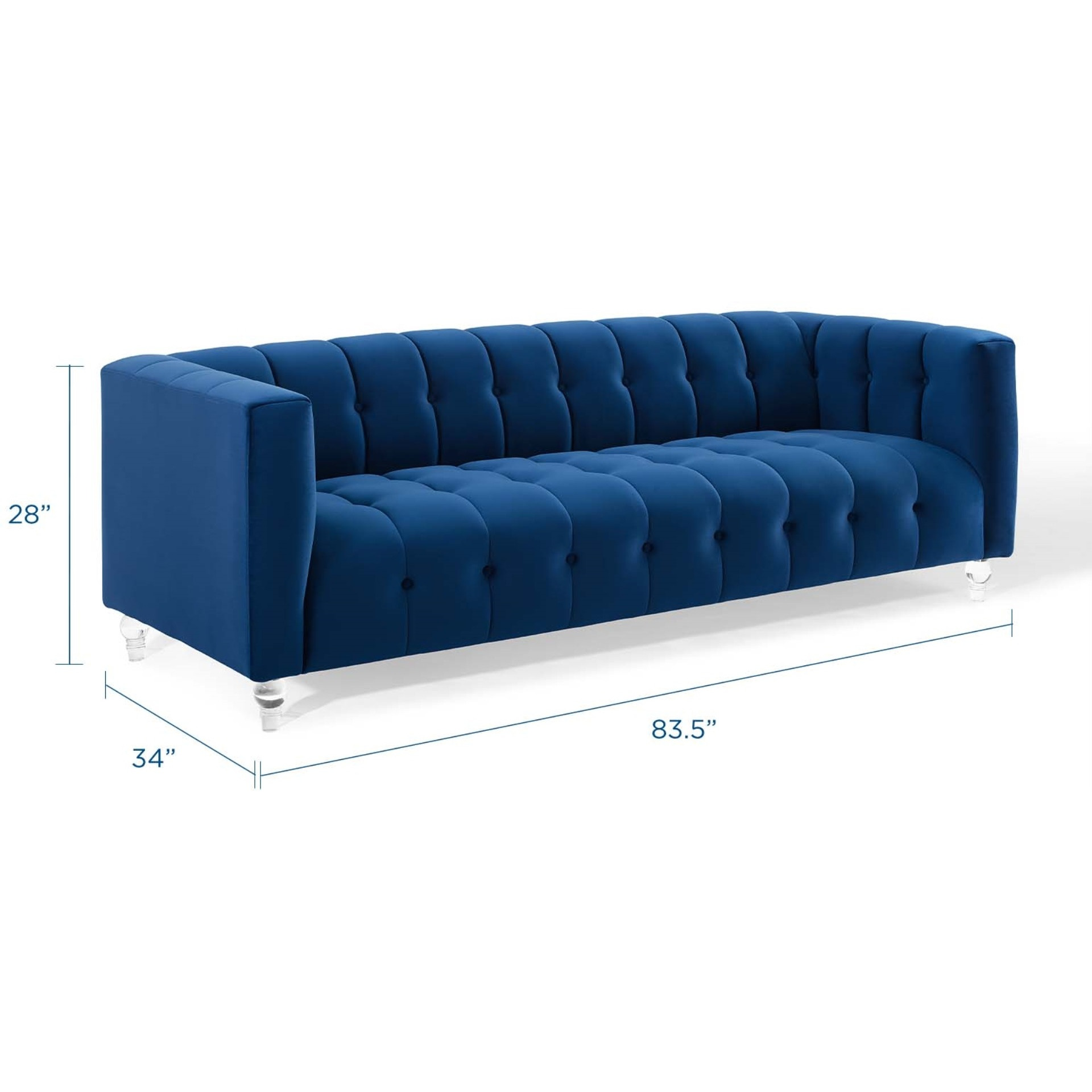 Mesmer Channel Tufted Button Performance Velvet Sofa Navy