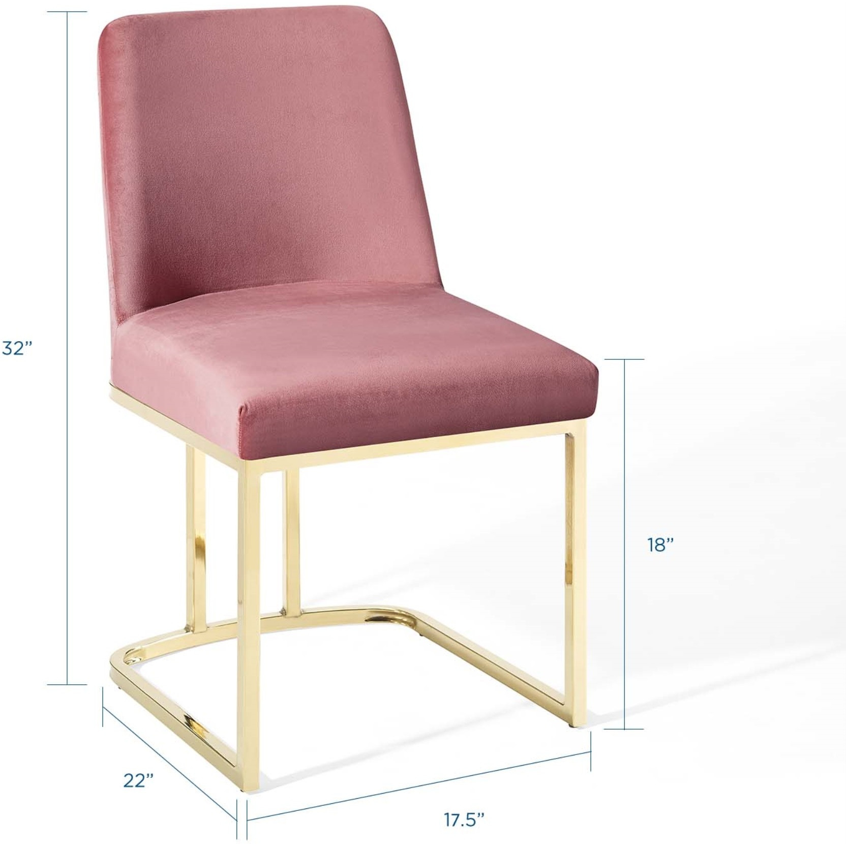 Amplify Sled Base Performance Velvet Dining Side Chair Gold Dusty Rose