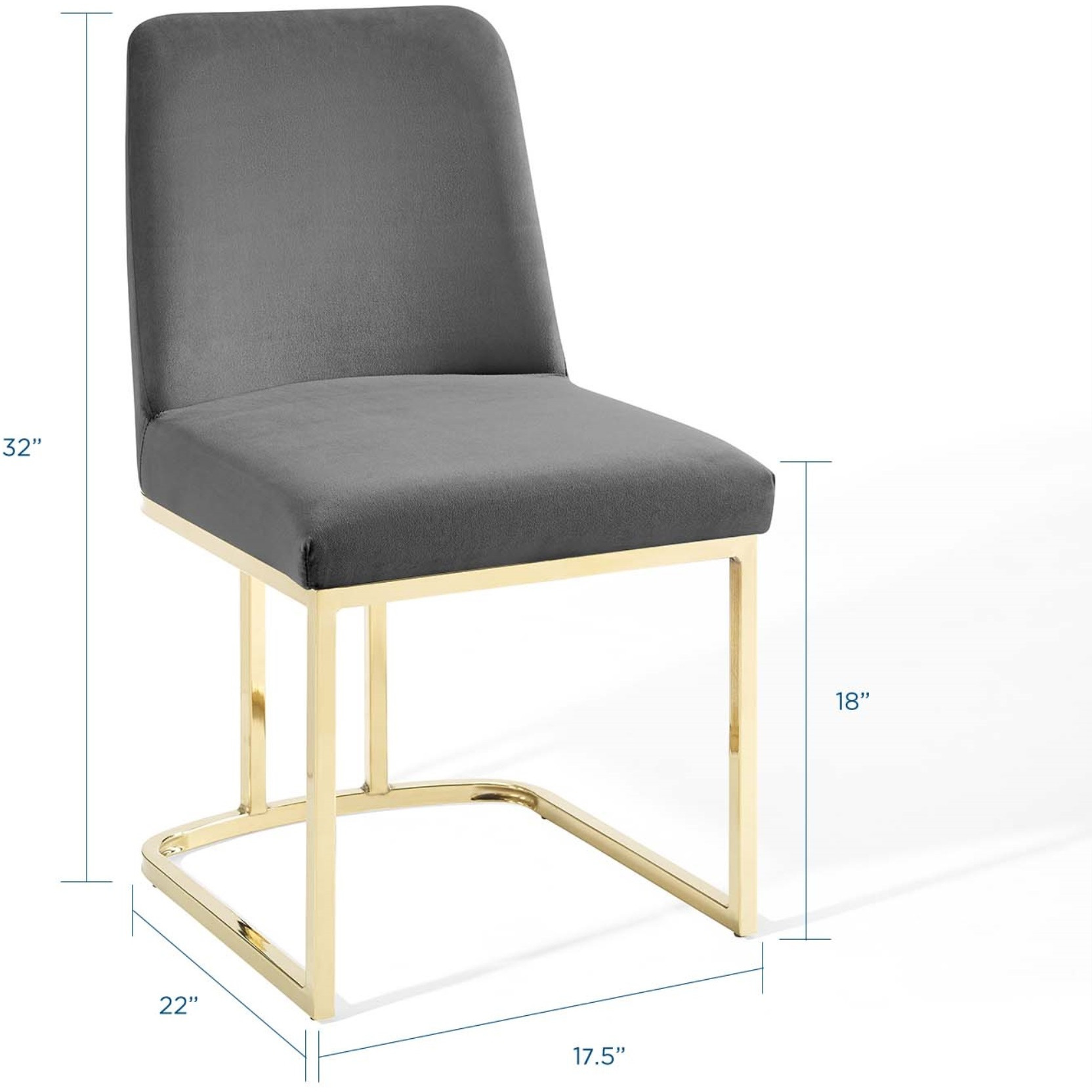 Amplify Sled Base Performance Velvet Dining Side Chair Gold Gray