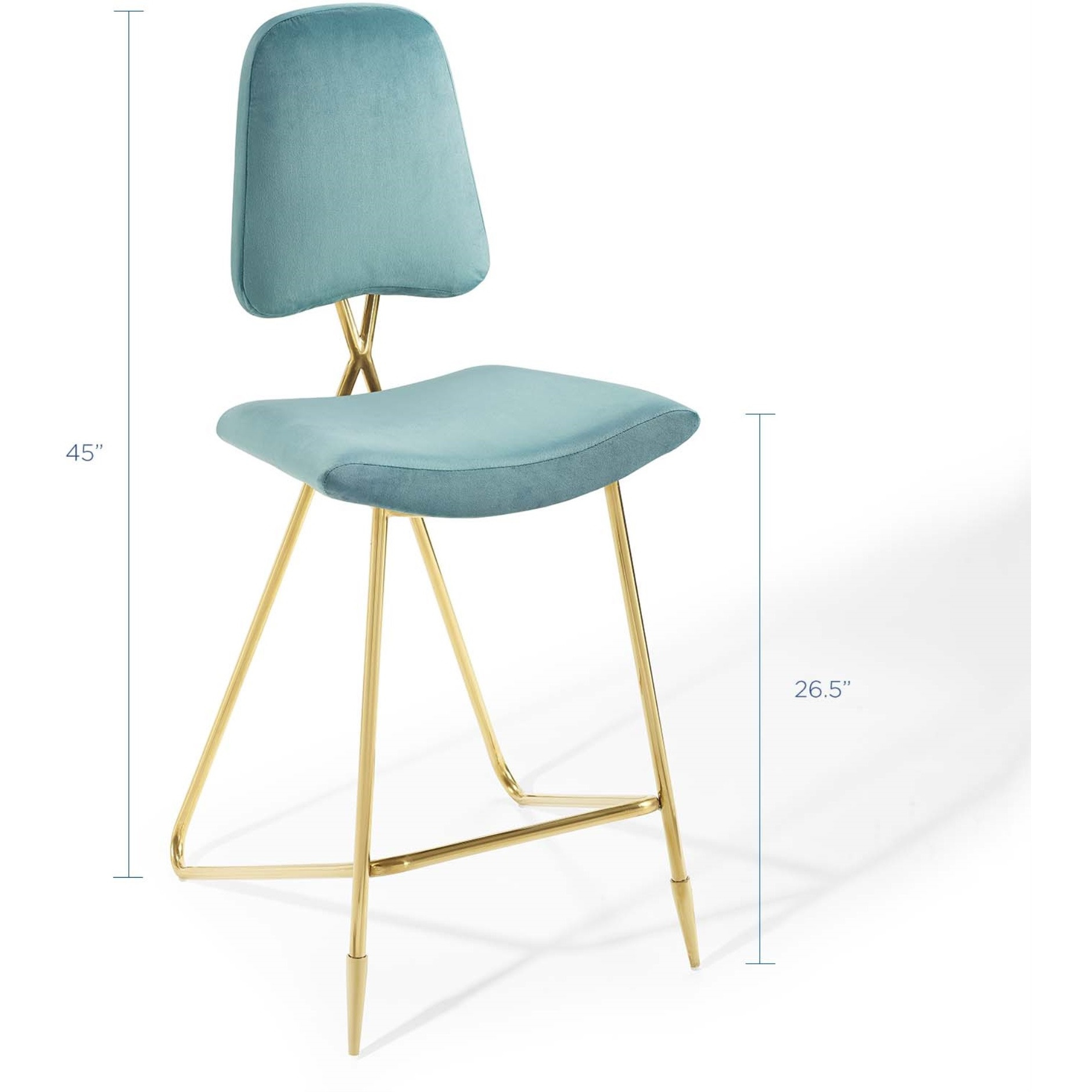Ponder Performance Velvet Bar Stool Sea Blue