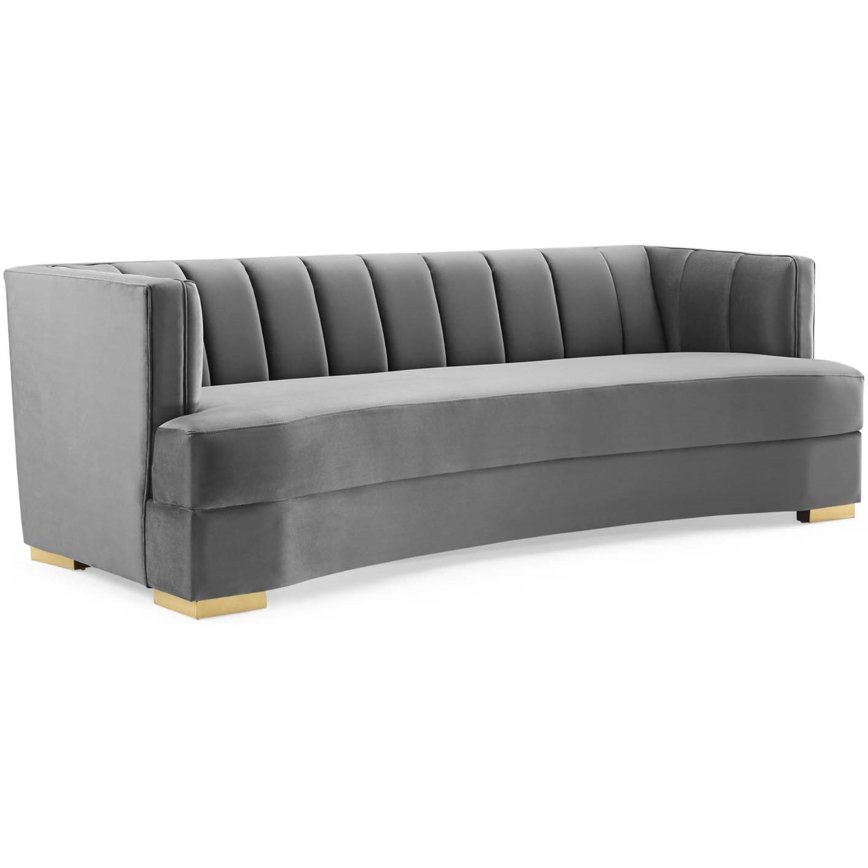 Encompass Channel Tufted Performance Velvet Curved Sofa Gray