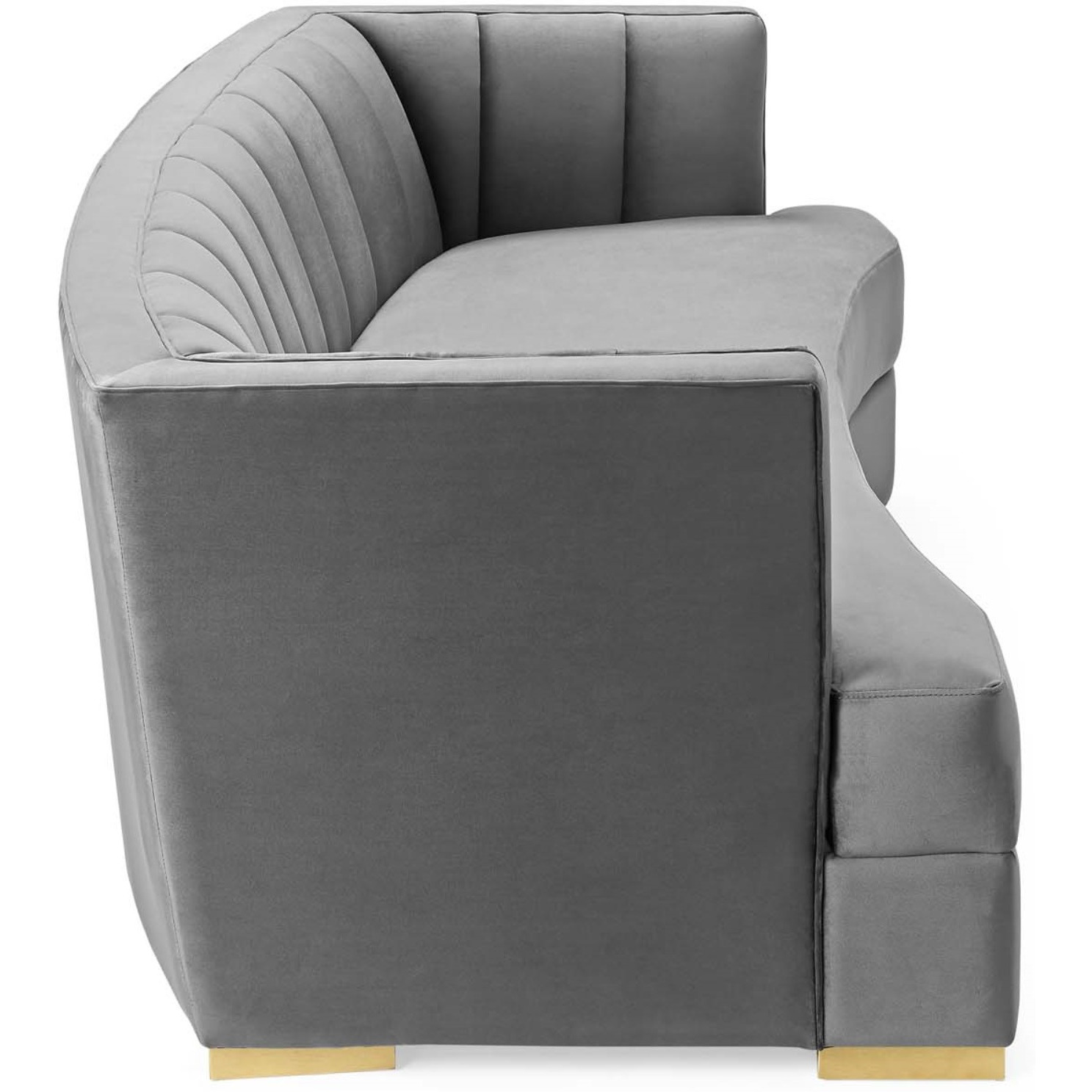 Encompass Channel Tufted Performance Velvet Curved Sofa Gray