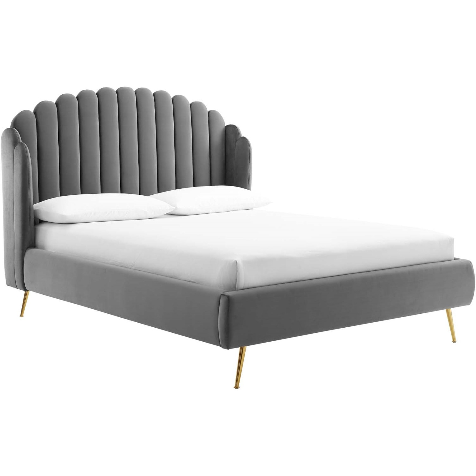 Lana Queen Performance Velvet Wingback Platform Bed Gray