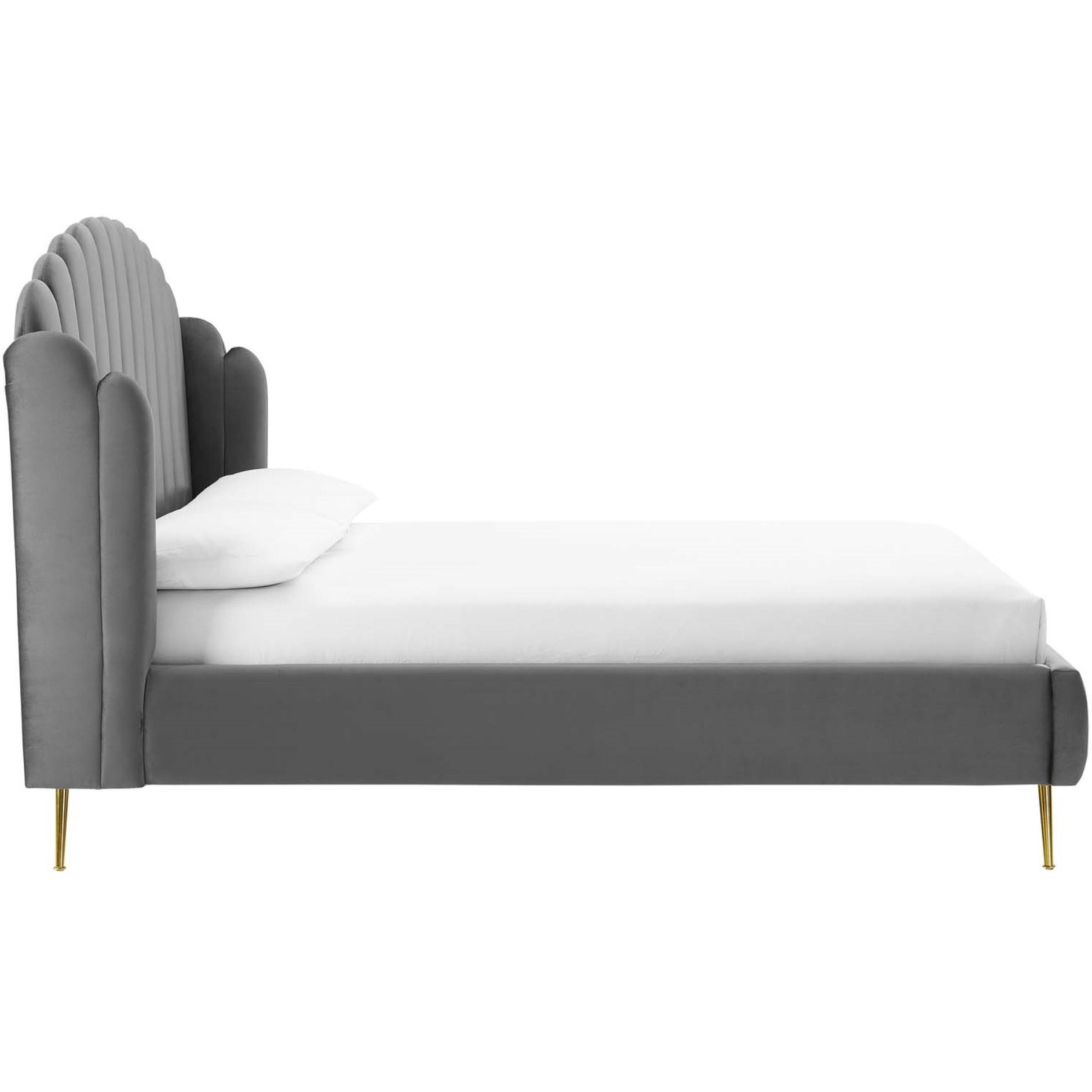 Lana Queen Performance Velvet Wingback Platform Bed Gray
