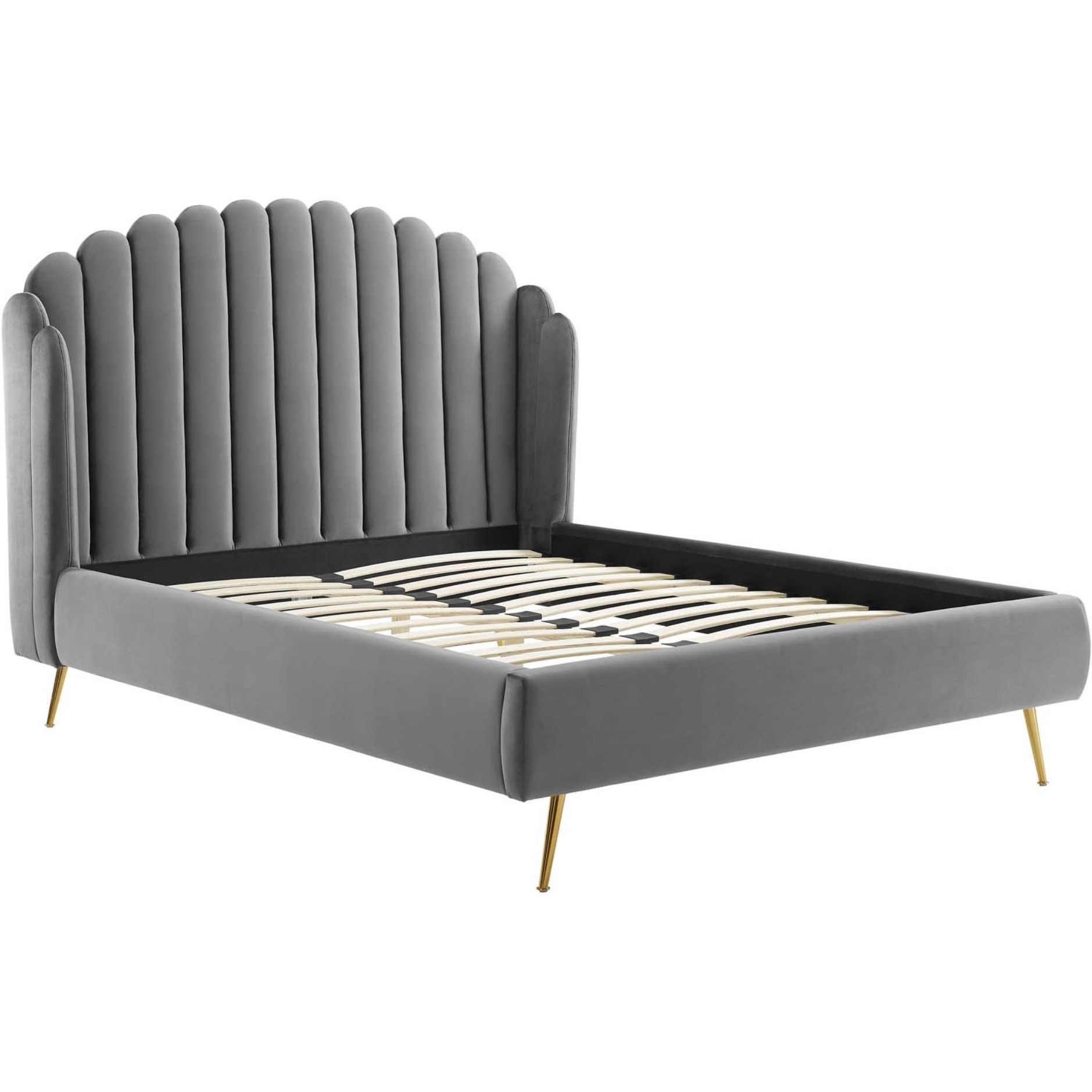 Lana Queen Performance Velvet Wingback Platform Bed Gray