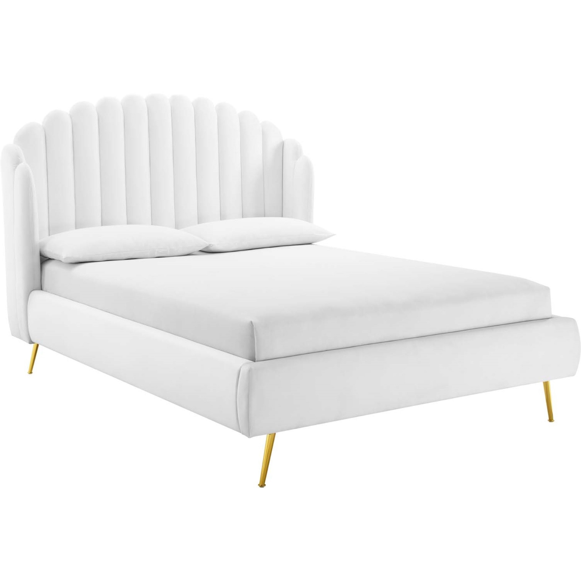Lana Queen Performance Velvet Wingback Platform Bed White
