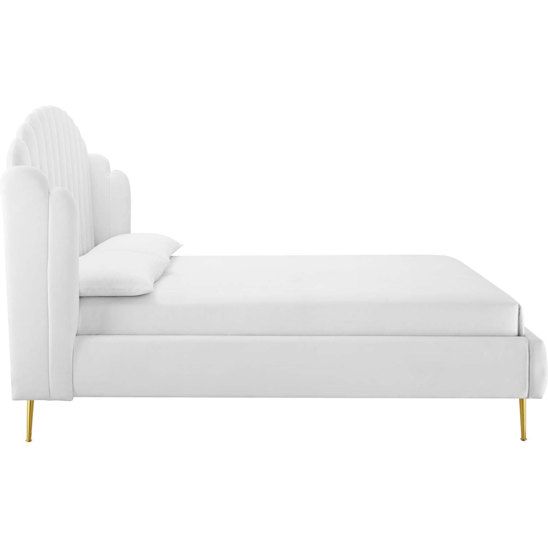 Lana Queen Performance Velvet Wingback Platform Bed White