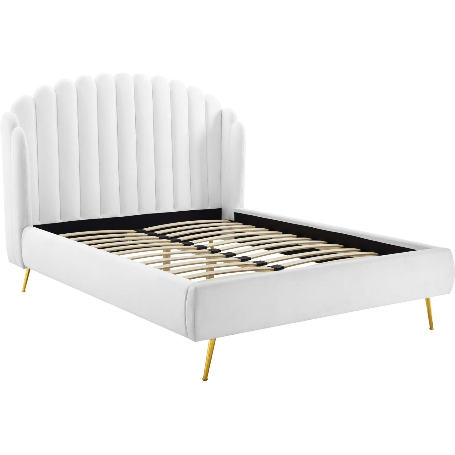 Lana Queen Performance Velvet Wingback Platform Bed White