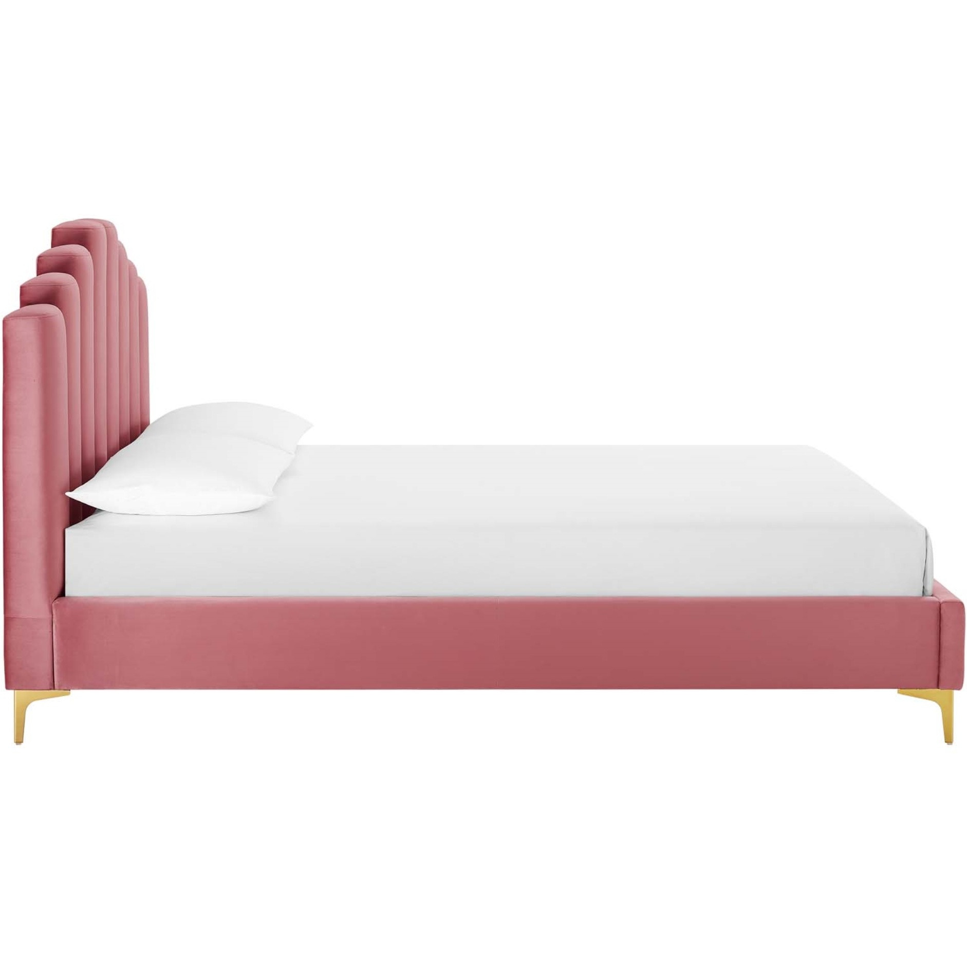 Olivia Queen Performance Velvet Platform Bed Dusty Rose