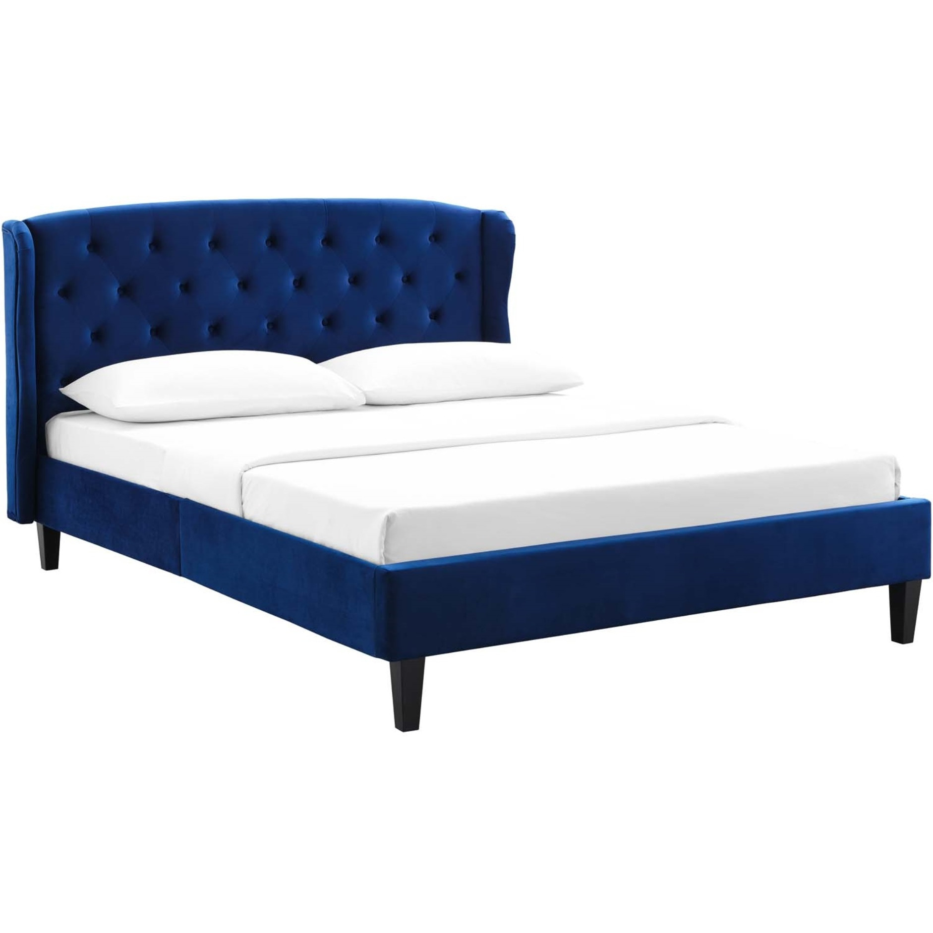 Penelope Tufted Wingback Queen Performance Velvet Platform Bed Navy