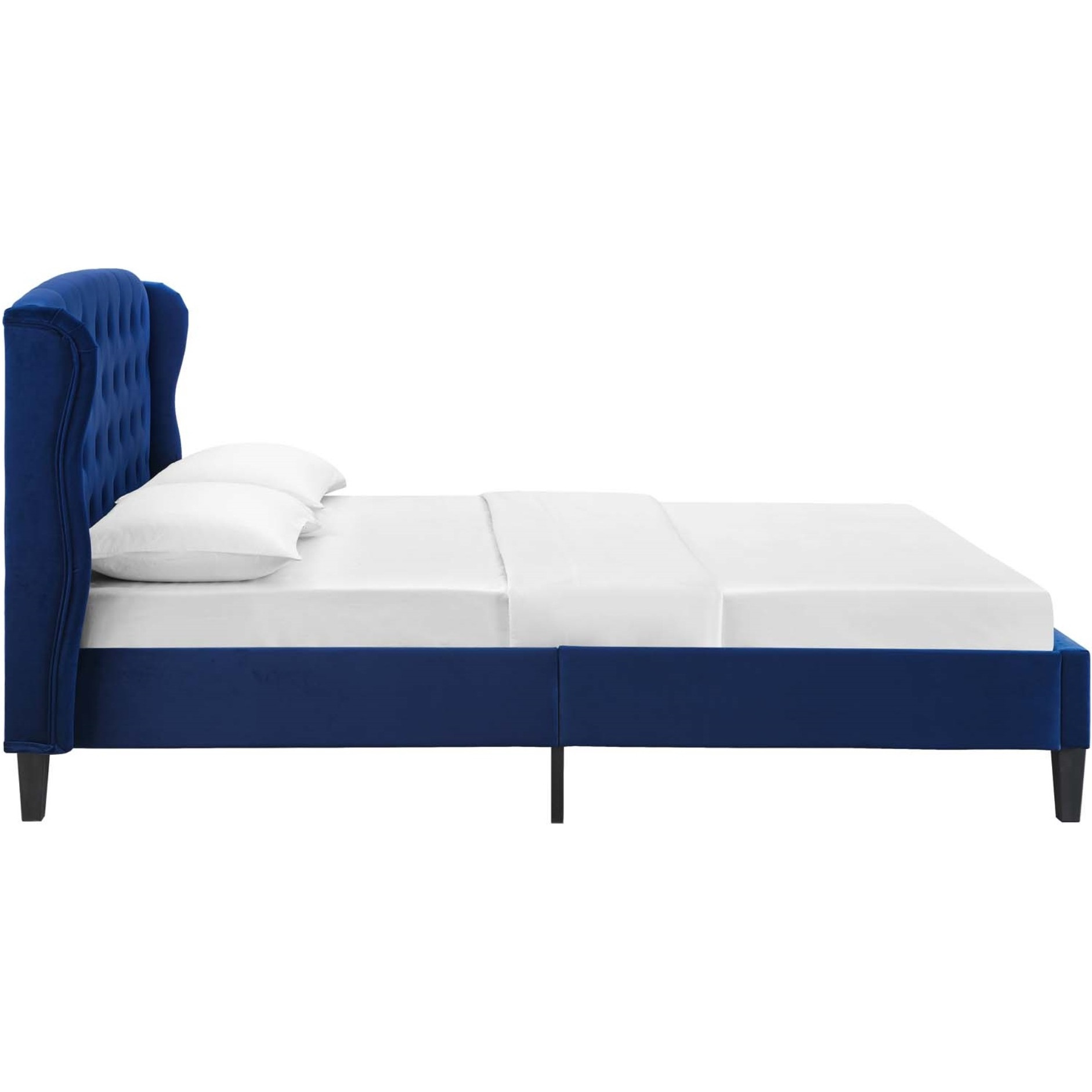 Penelope Tufted Wingback Queen Performance Velvet Platform Bed Navy