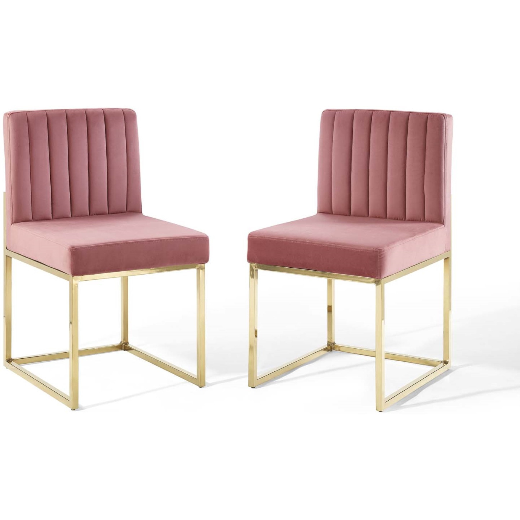 Carriage Dining Chair Performance Velvet Set of 2 Gold Dusty Rose