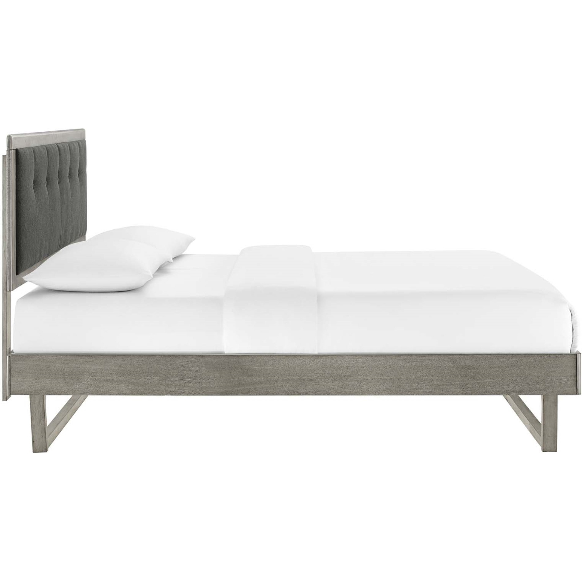 Willow Queen Wood Platform Bed With Angular Frame Gray Charcoal