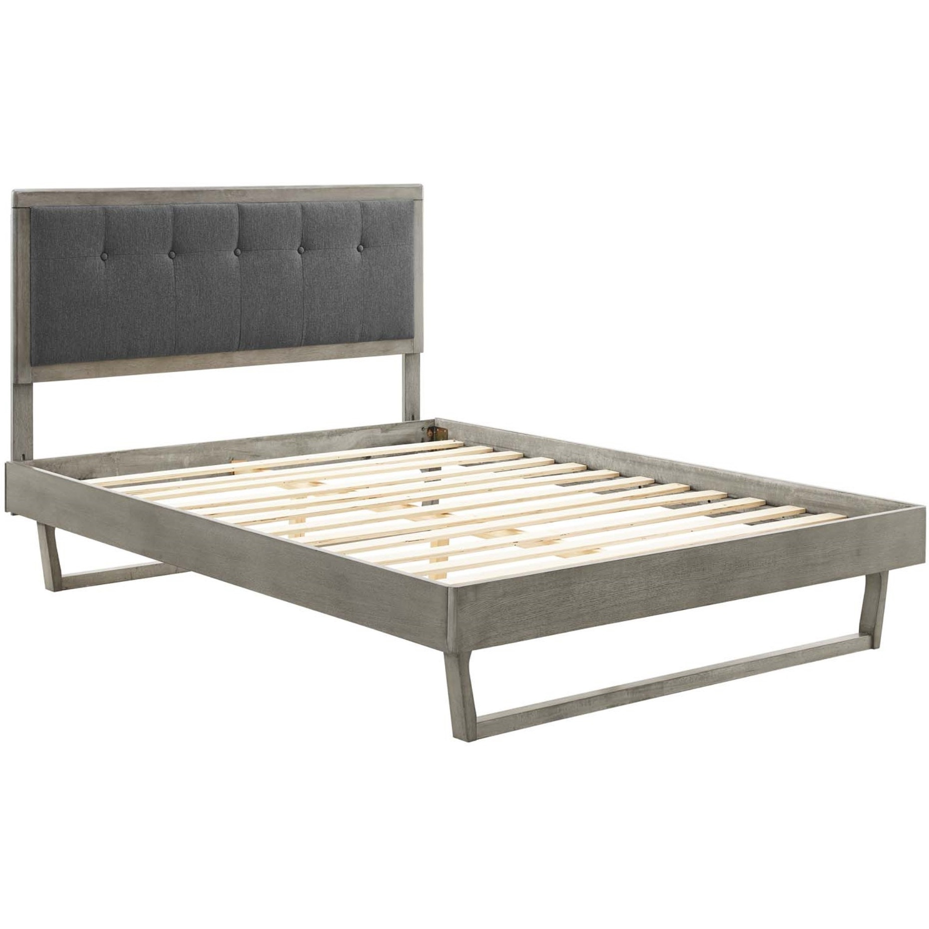 Willow Queen Wood Platform Bed With Angular Frame Gray Charcoal