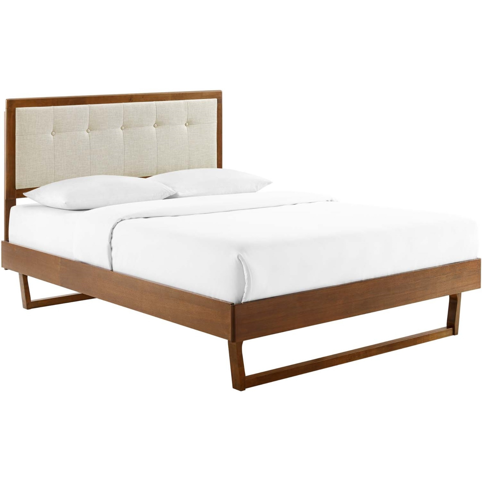 Willow Queen Wood Platform Bed With Angular Frame Walnut Beige