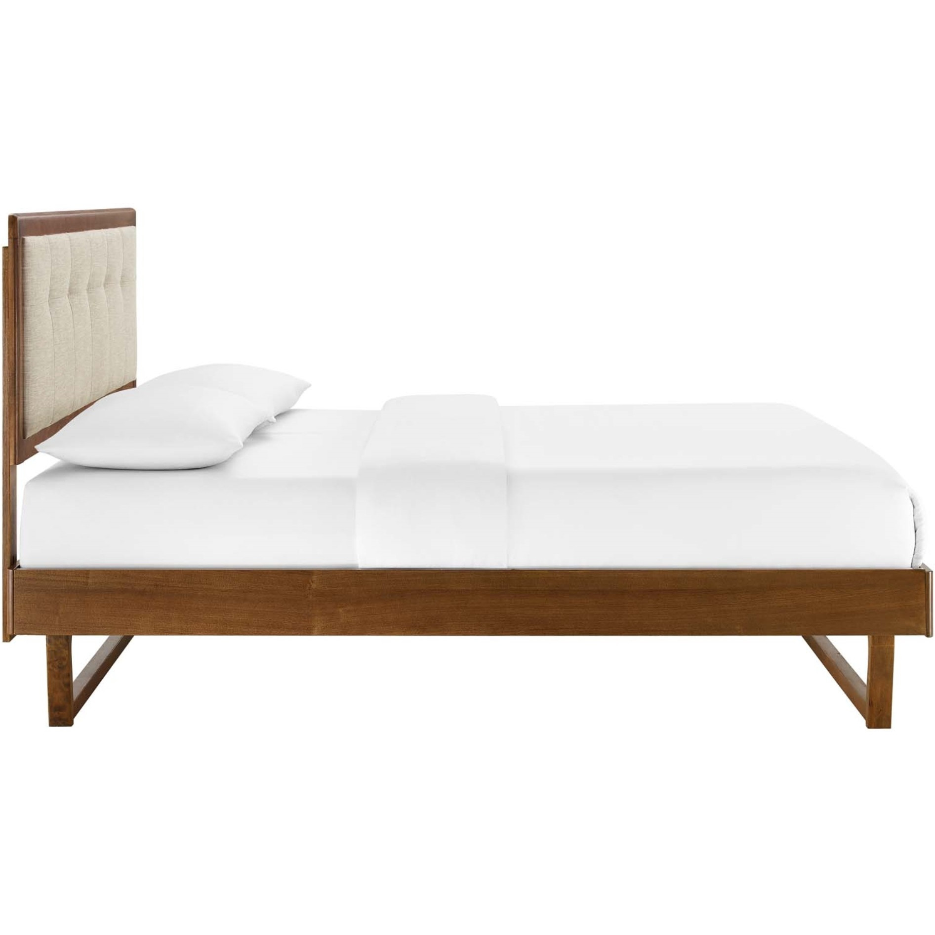 Willow Queen Wood Platform Bed With Angular Frame Walnut Beige