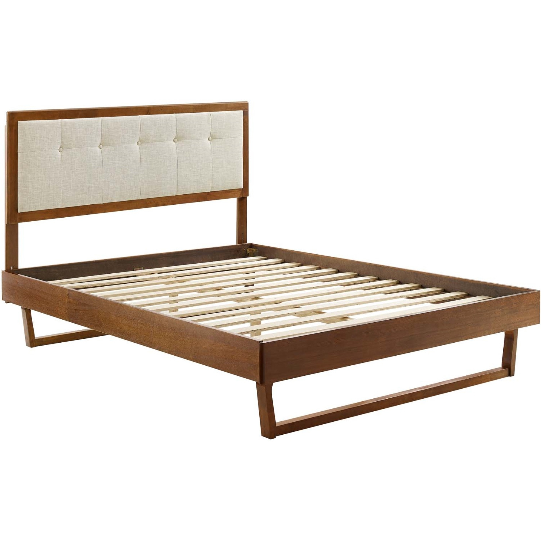Willow Queen Wood Platform Bed With Angular Frame Walnut Beige