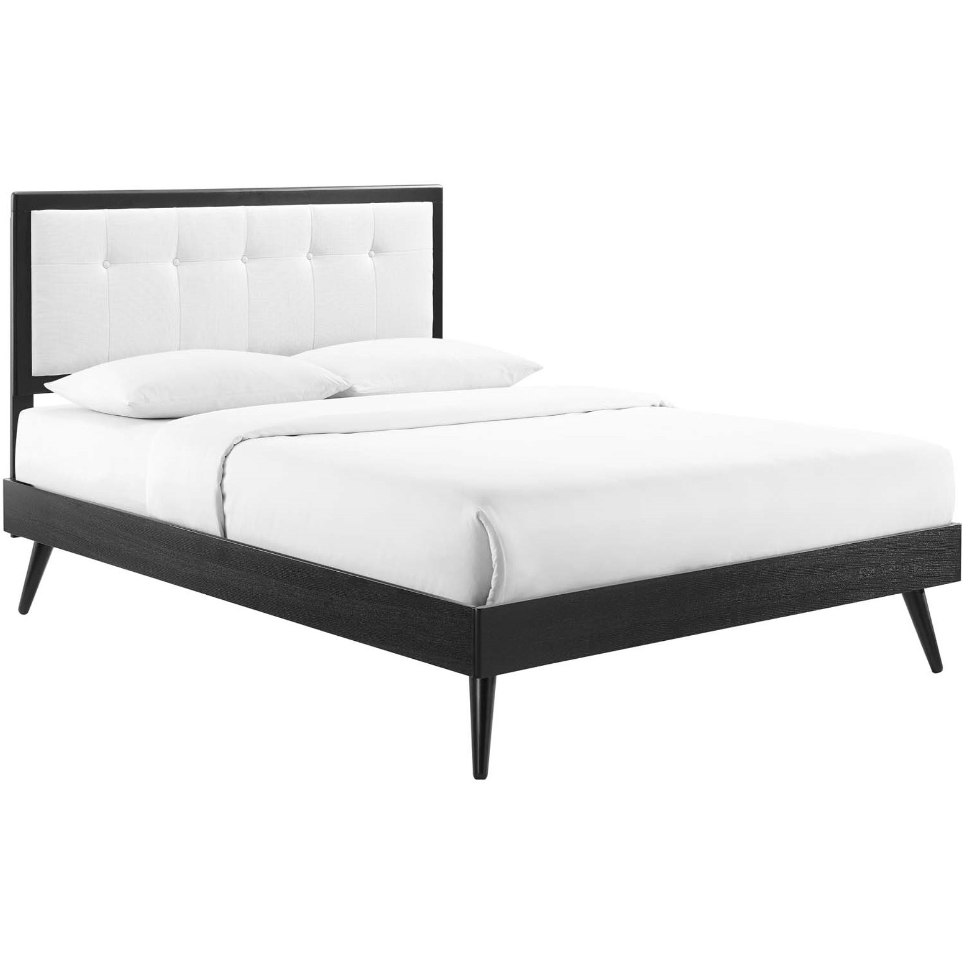 Willow Queen Wood Platform Bed With Splayed Legs Black White
