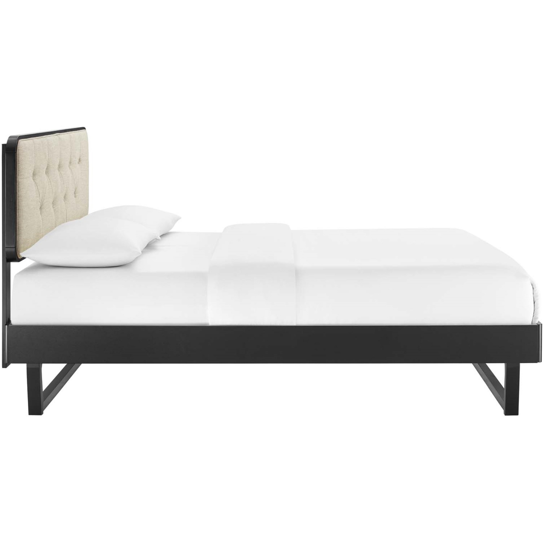 Bridgette Queen Wood Platform Bed With Angular Frame Black Beige