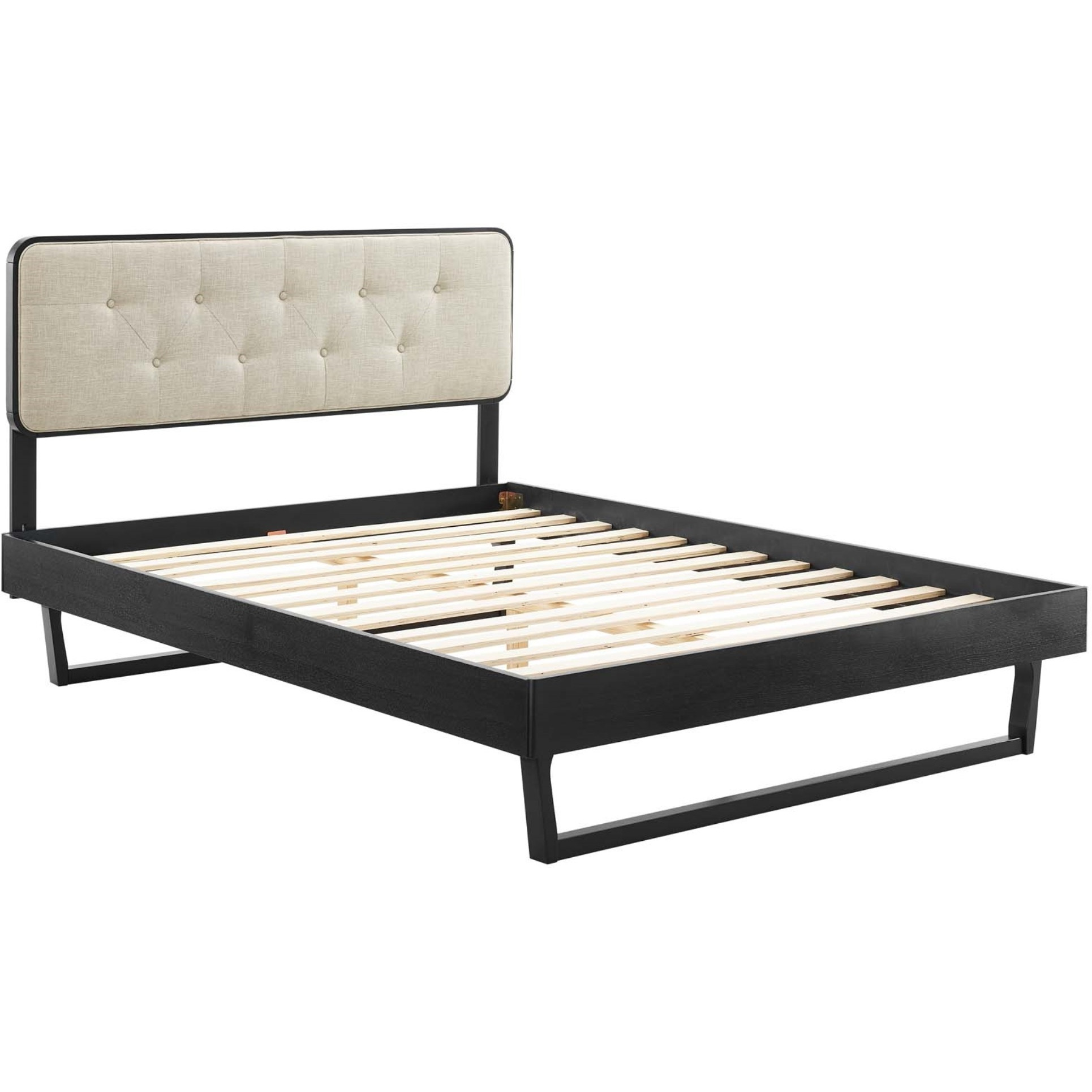 Bridgette Queen Wood Platform Bed With Angular Frame Black Beige