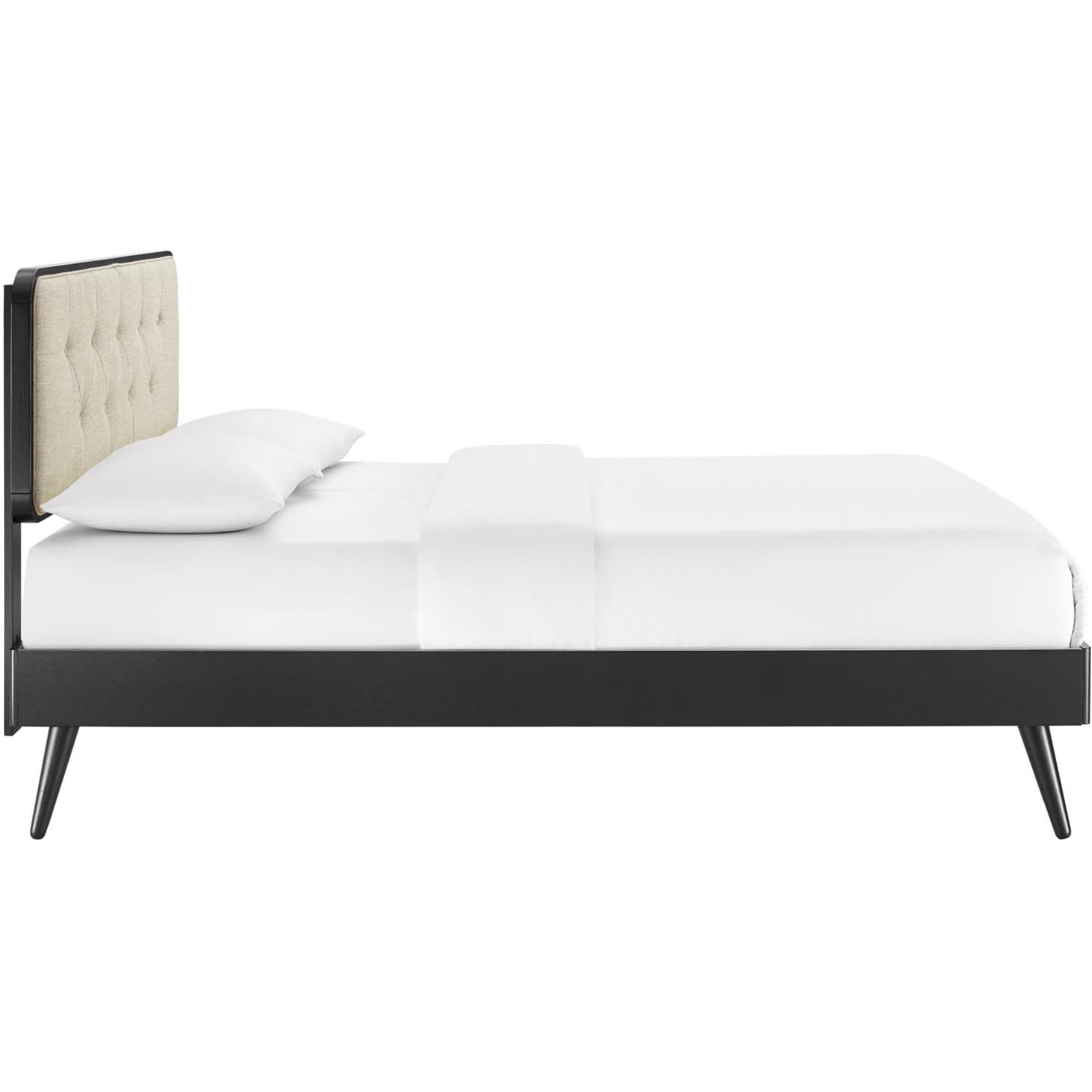 Bridgette Queen Wood Platform Bed With Splayed Legs Black Beige