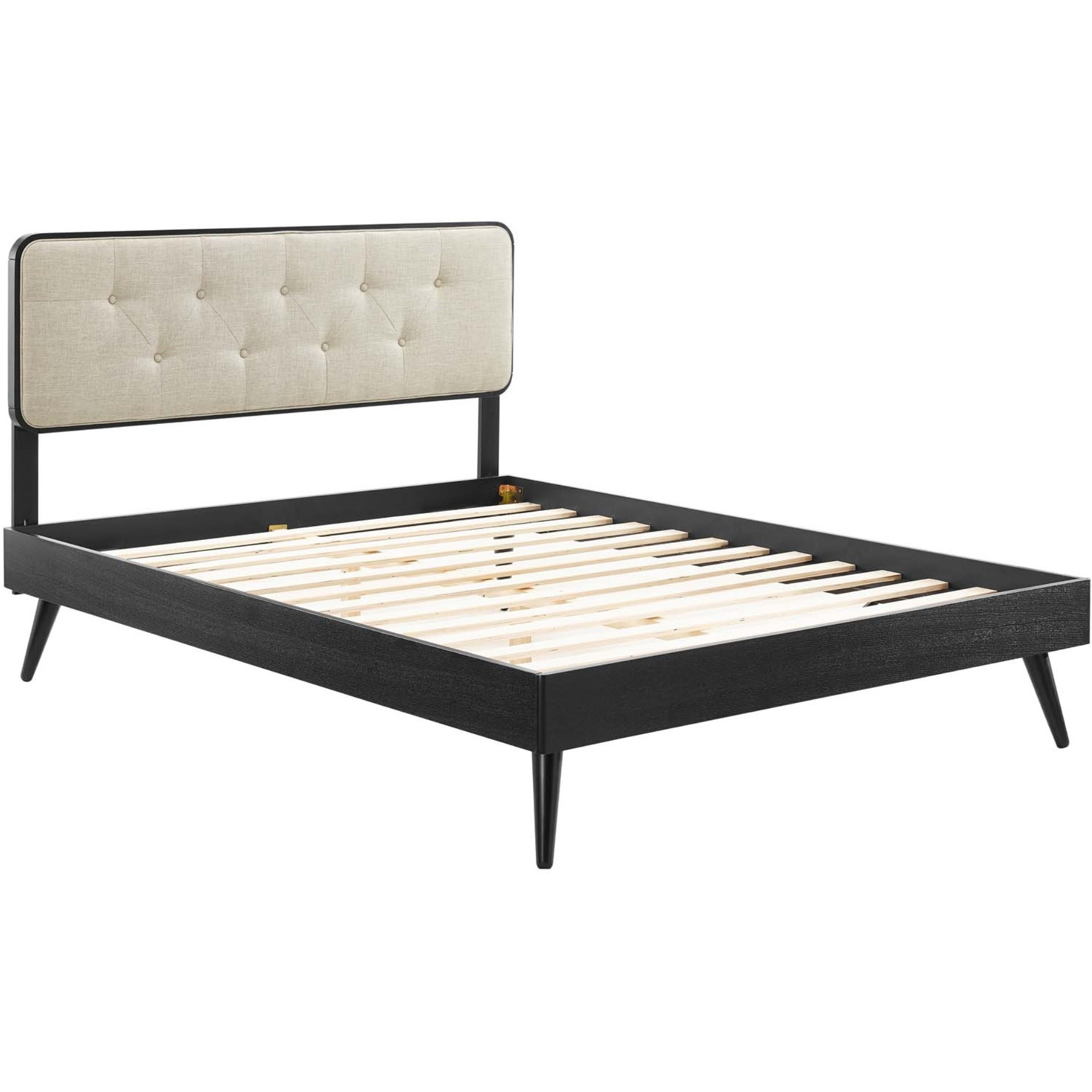 Bridgette Queen Wood Platform Bed With Splayed Legs Black Beige
