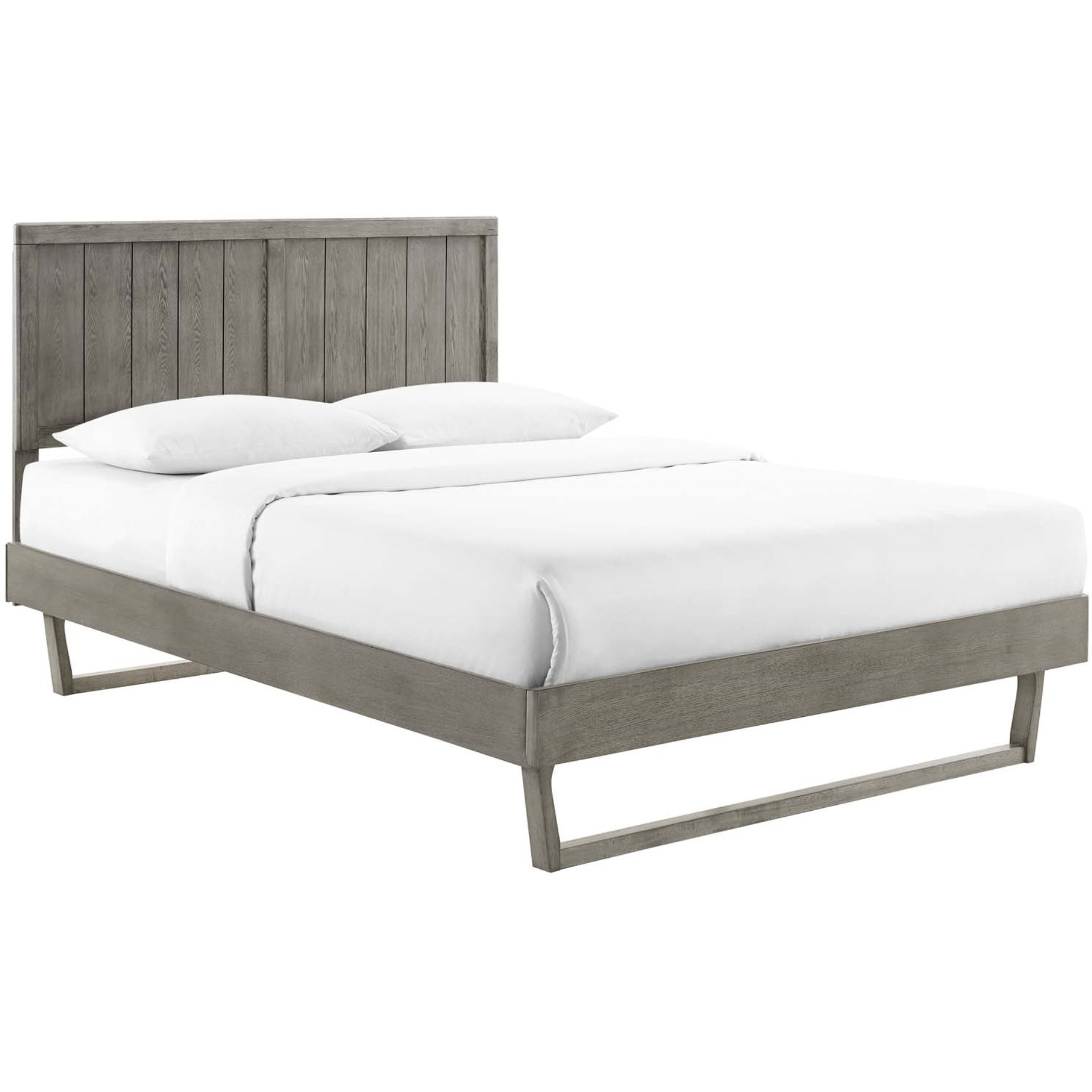 Alana King Wood Platform Bed With Angular Frame Gray