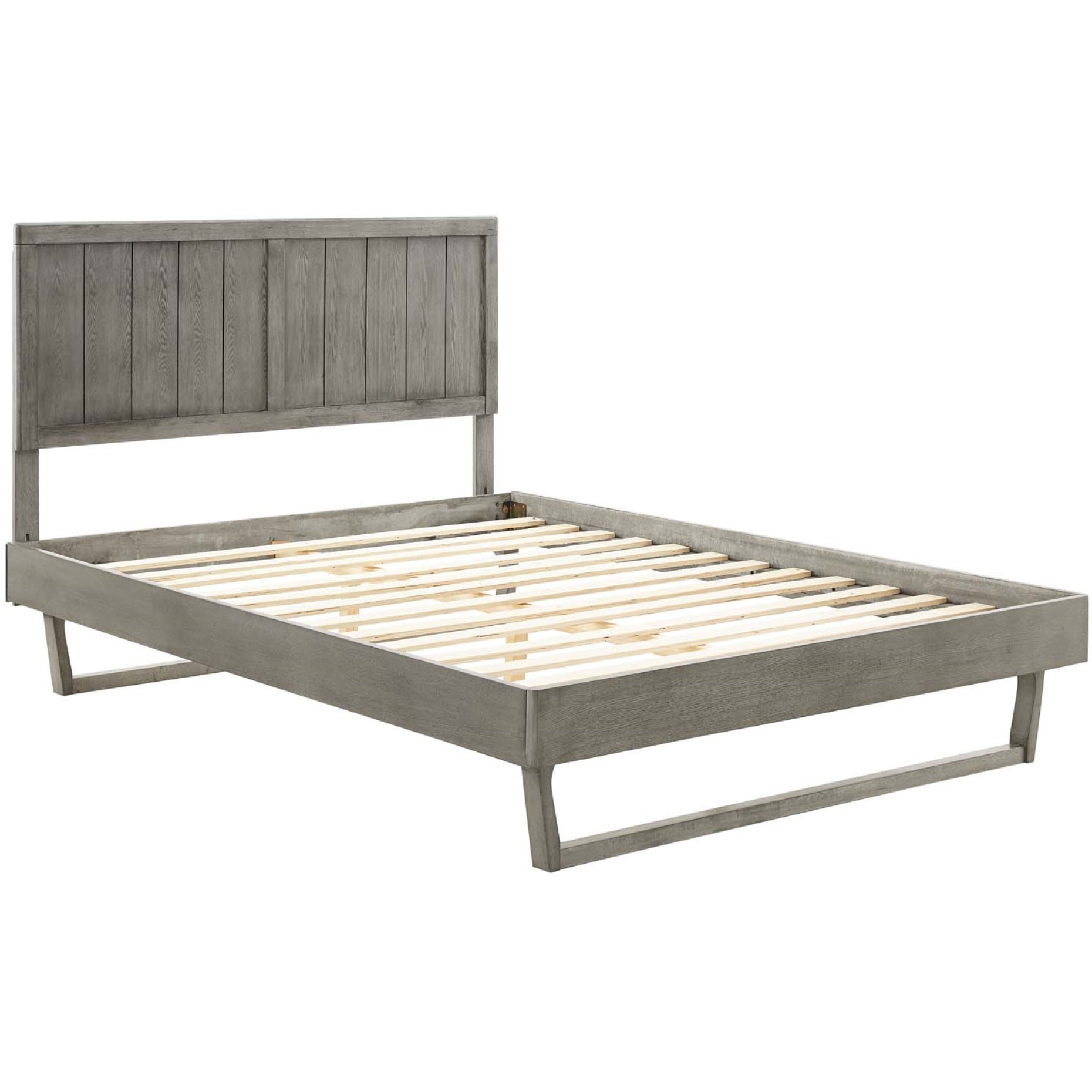 Alana King Wood Platform Bed With Angular Frame Gray