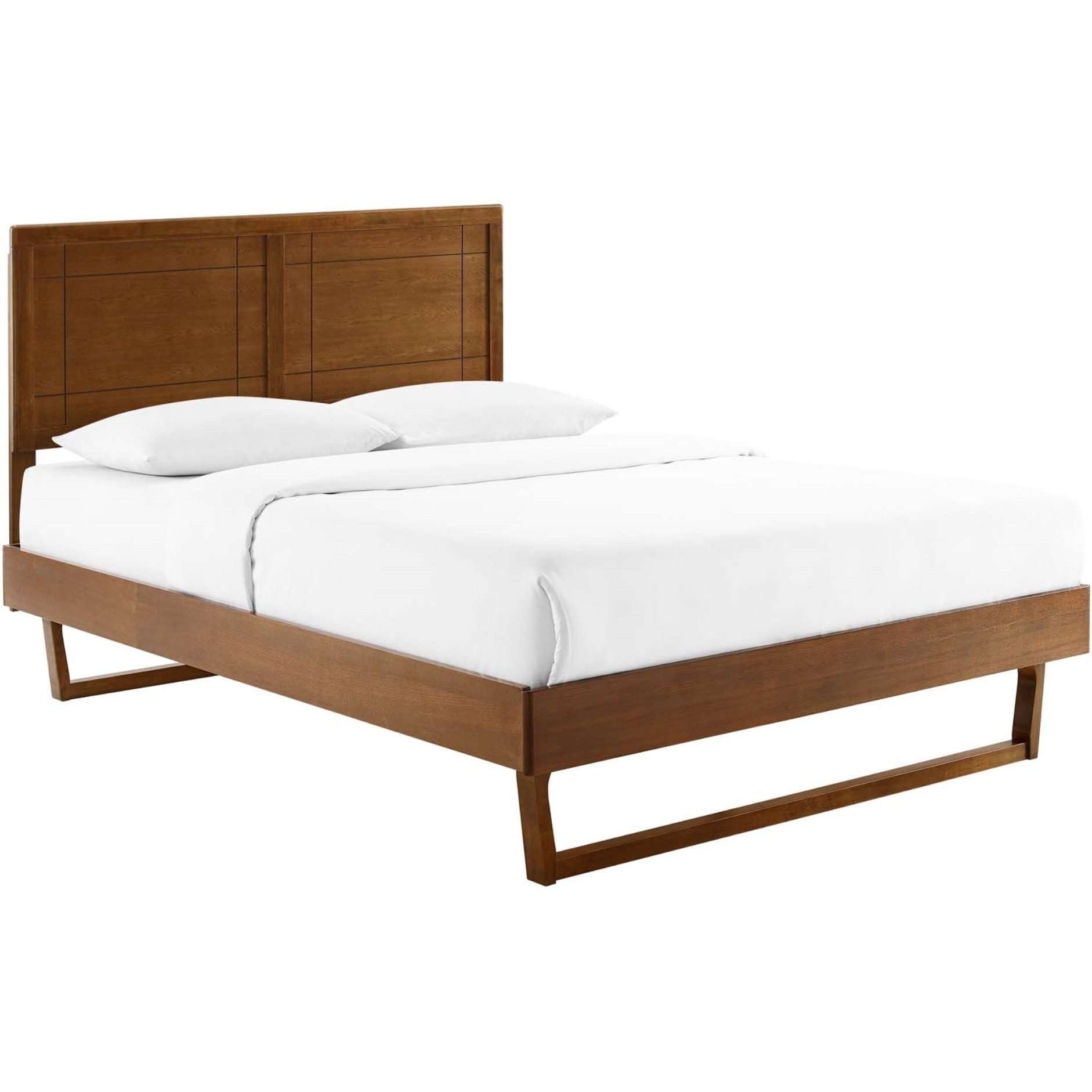 Marlee King Wood Platform Bed With Angular Frame Walnut