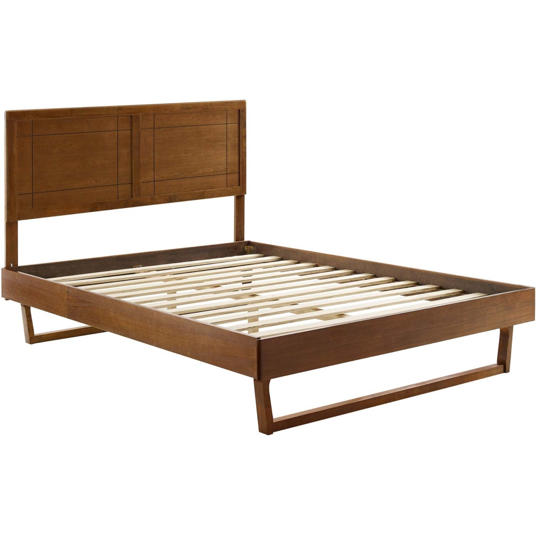 Marlee King Wood Platform Bed With Angular Frame Walnut