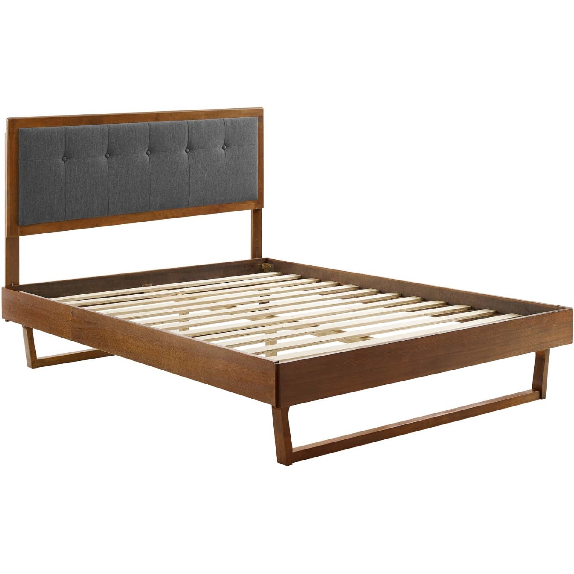 Willow Full Wood Platform Bed With Angular Frame Walnut Charcoal