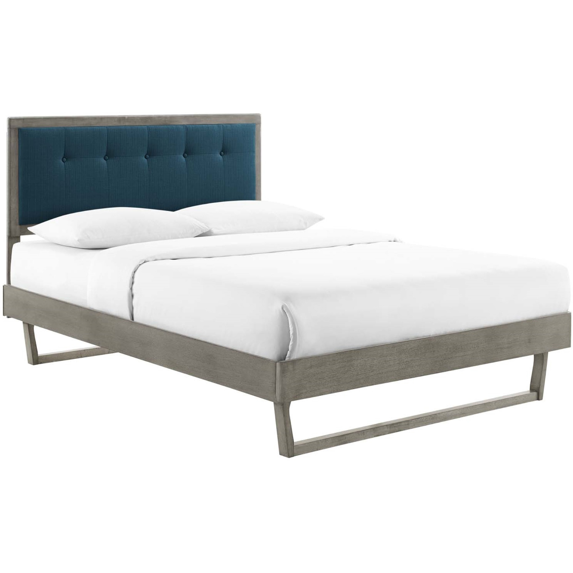 Willow King Wood Platform Bed With Angular Frame Gray Azure