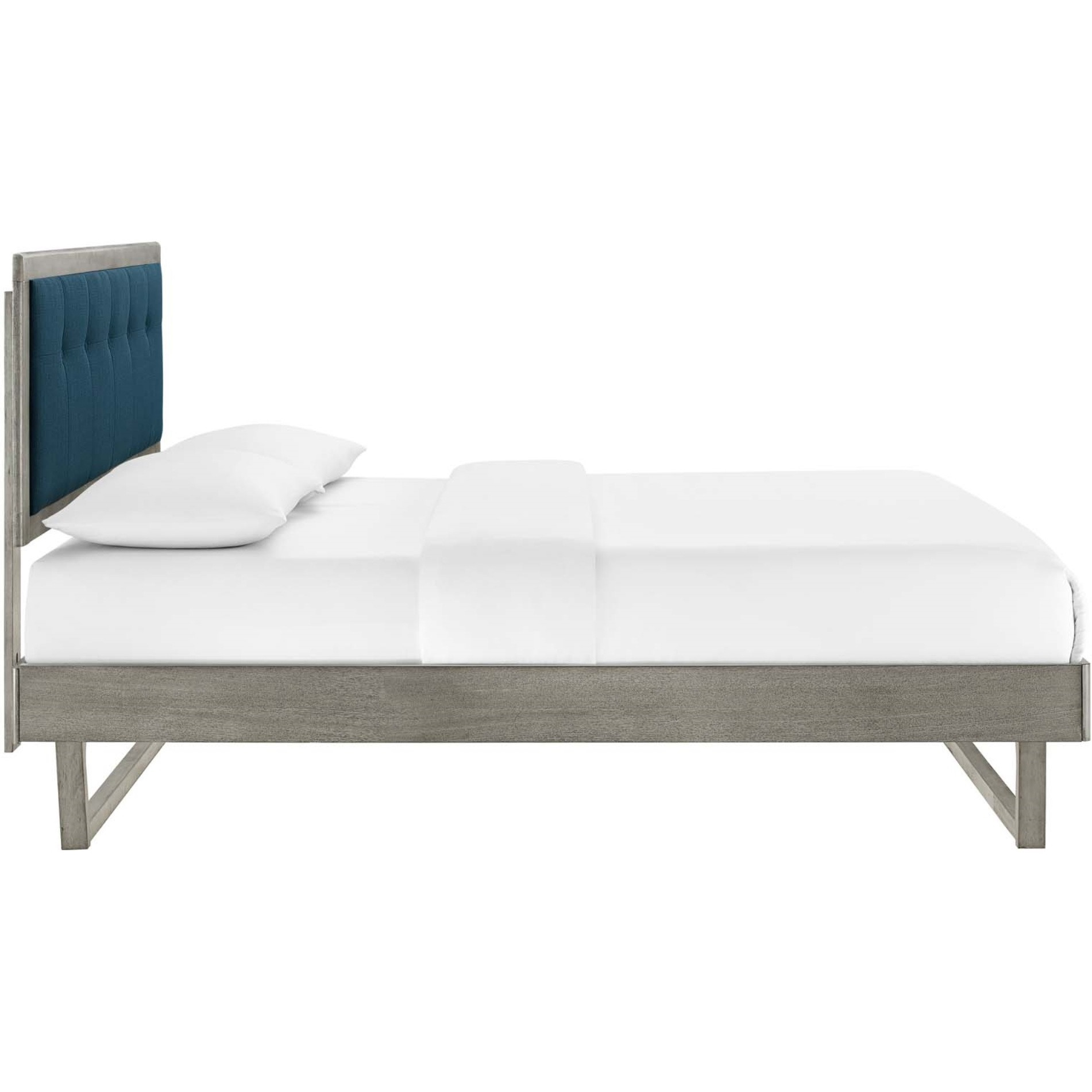 Willow King Wood Platform Bed With Angular Frame Gray Azure