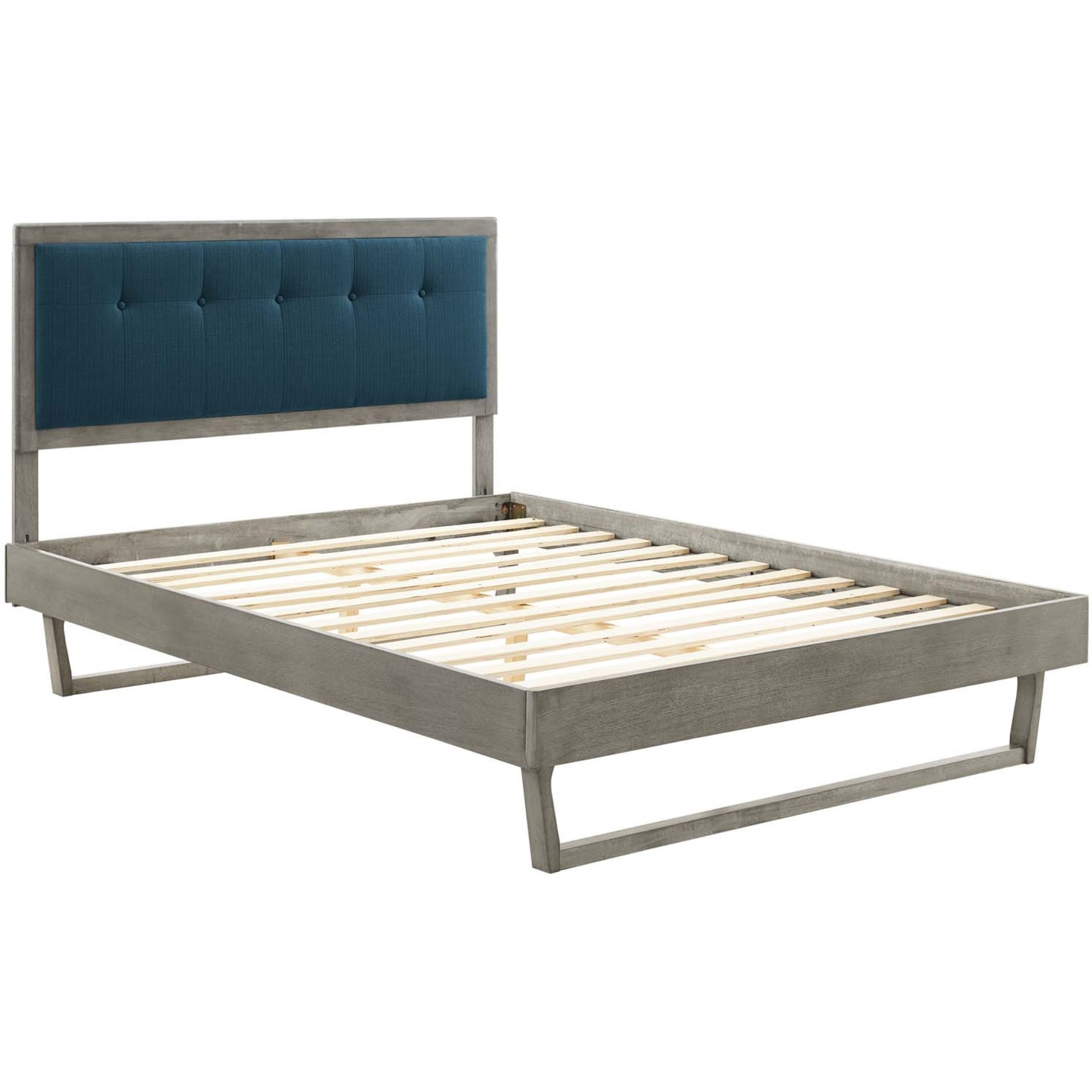 Willow King Wood Platform Bed With Angular Frame Gray Azure