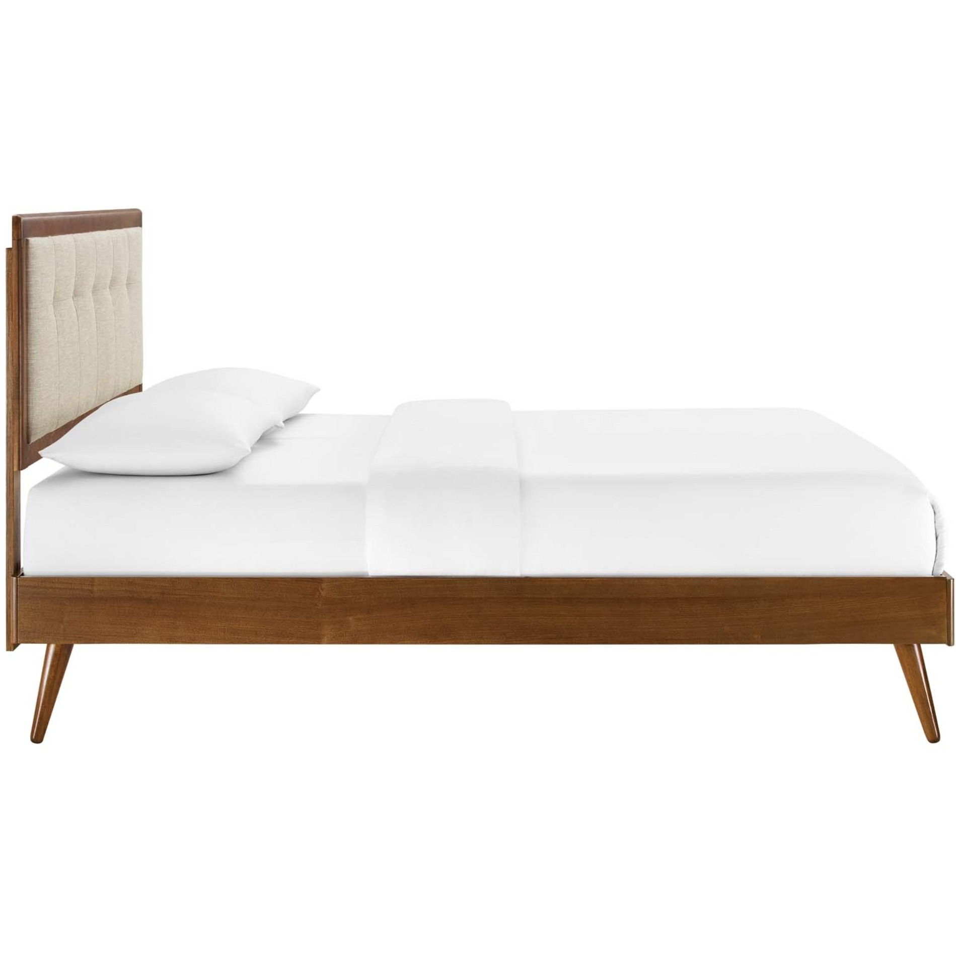 Willow King Wood Platform Bed With Splayed Legs Walnut Beige